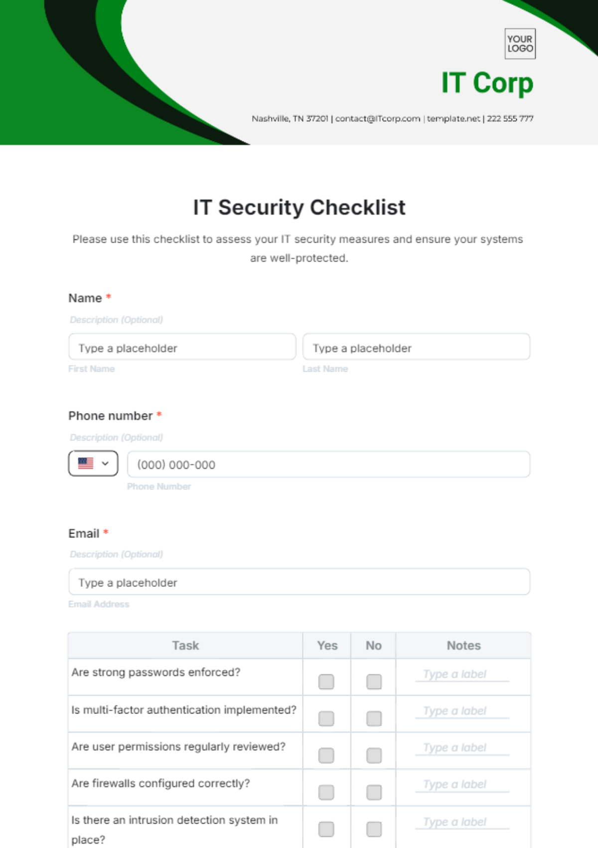 IT Security Checklist Template - Edit Online & Download