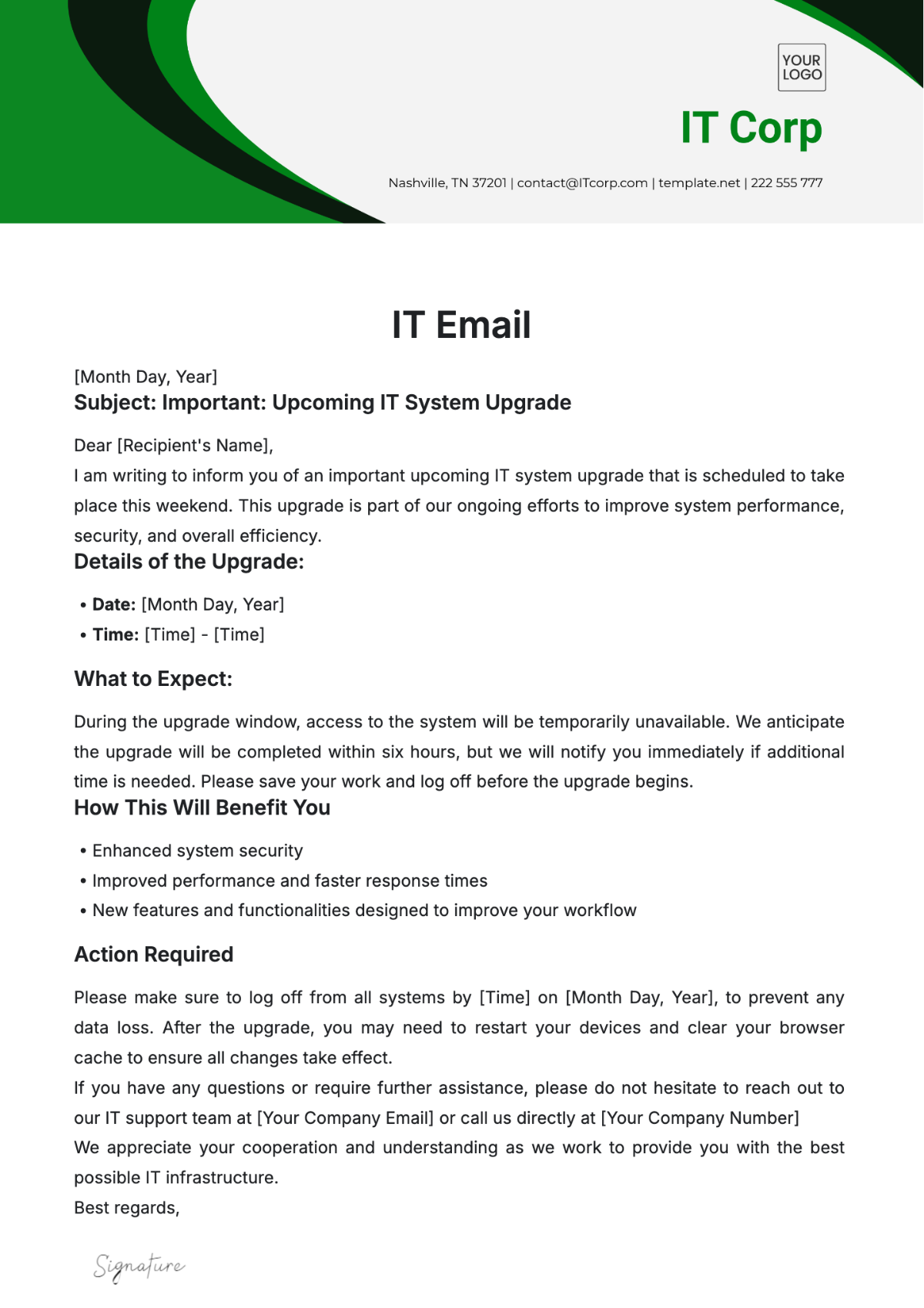 IT Email Template - Edit Online & Download