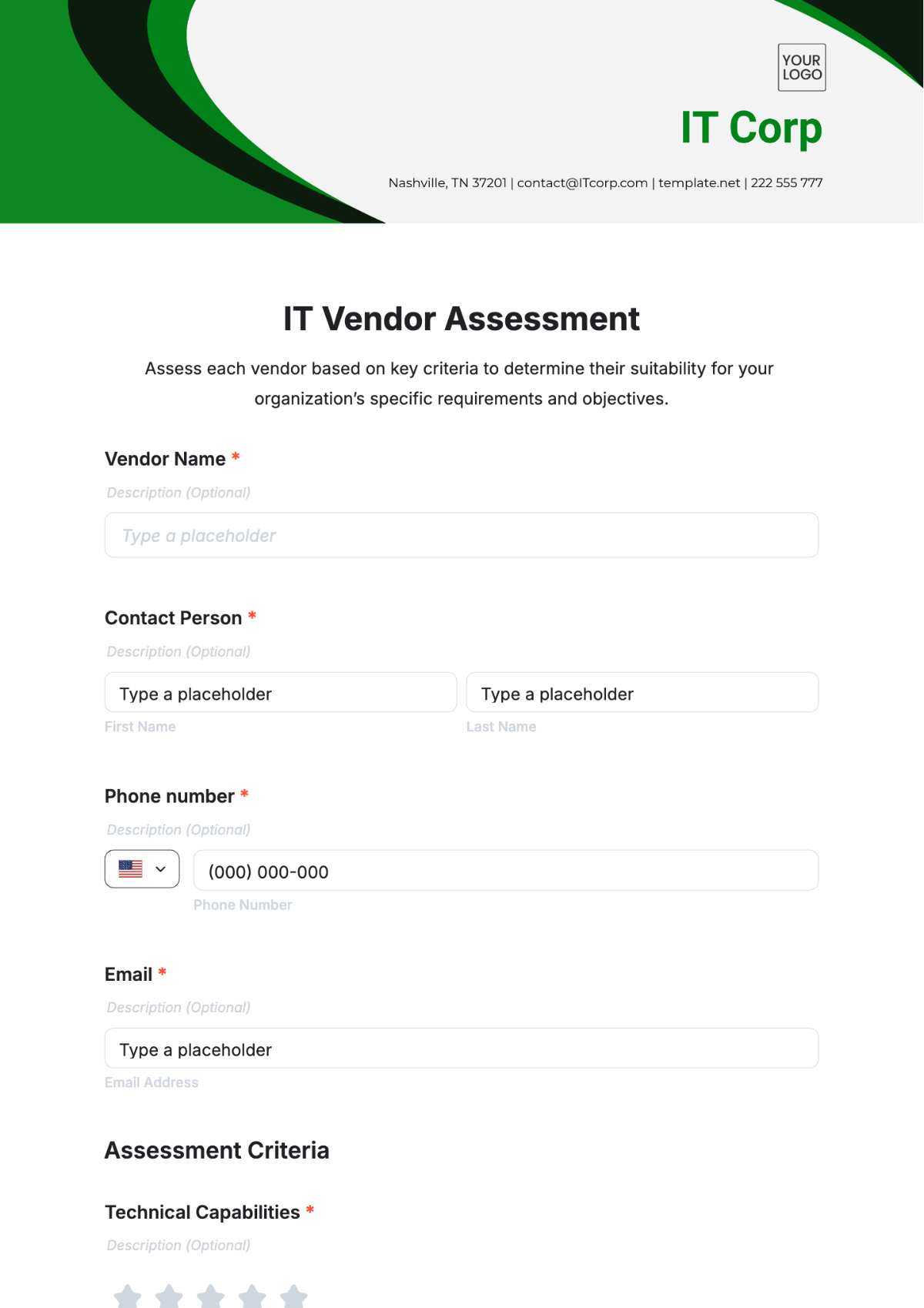 IT Vendor Assessment Template - Edit Online & Download