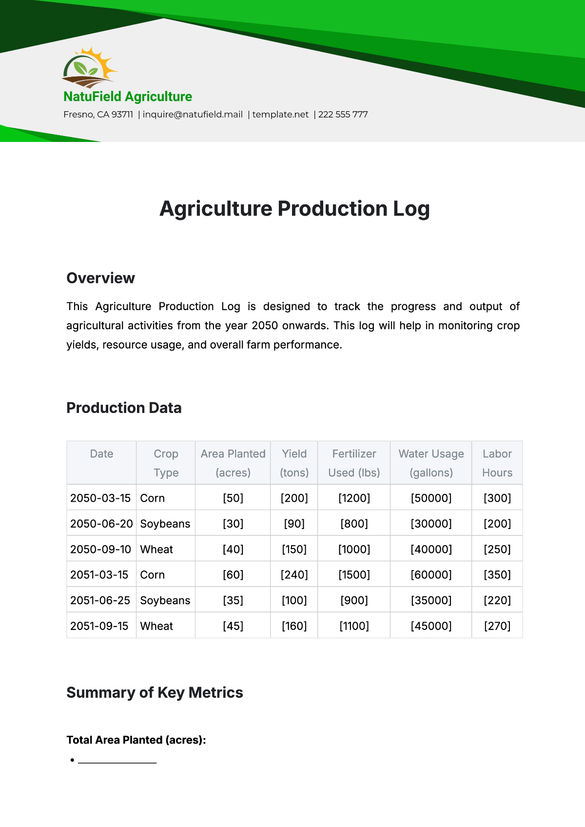 Agriculture Production Log Template - Edit Online & Download