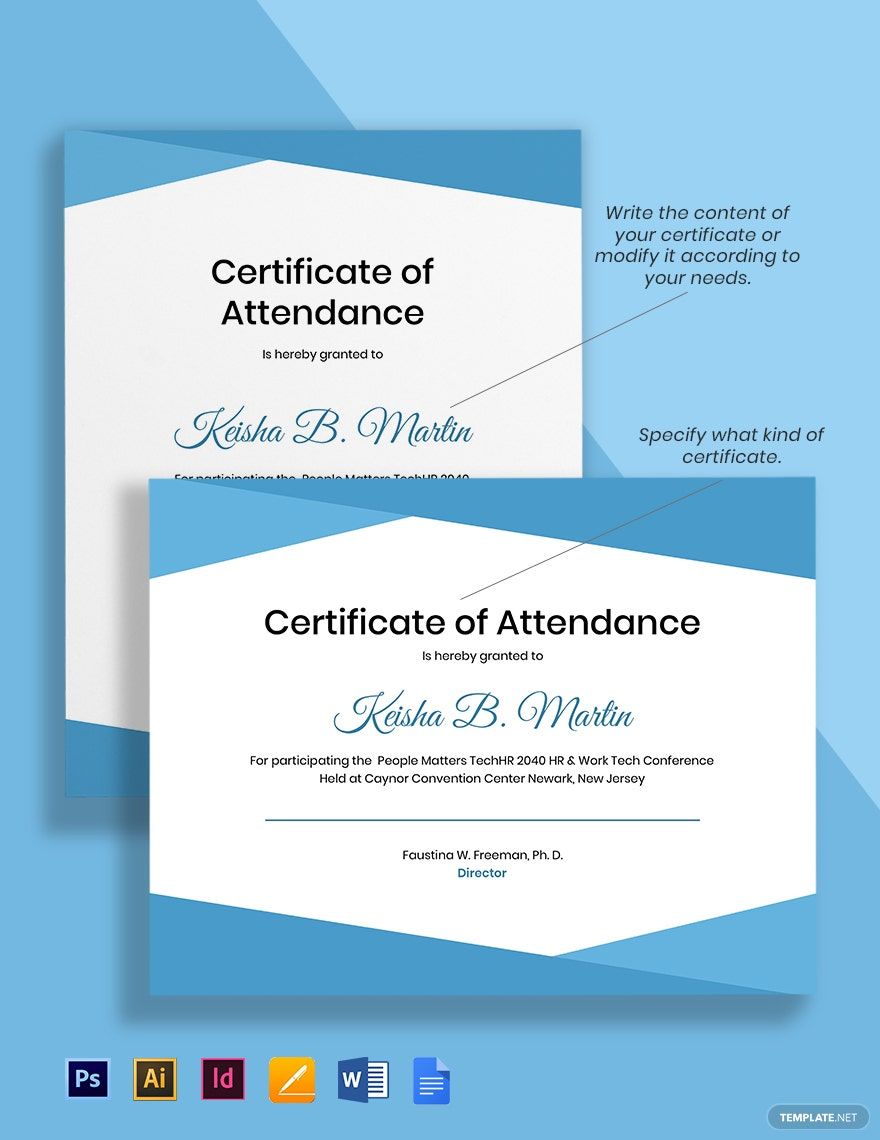 HR Attendance Certificate Template in Google Docs, Word, InDesign, Pages, PSD, Illustrator - Download | Template.net