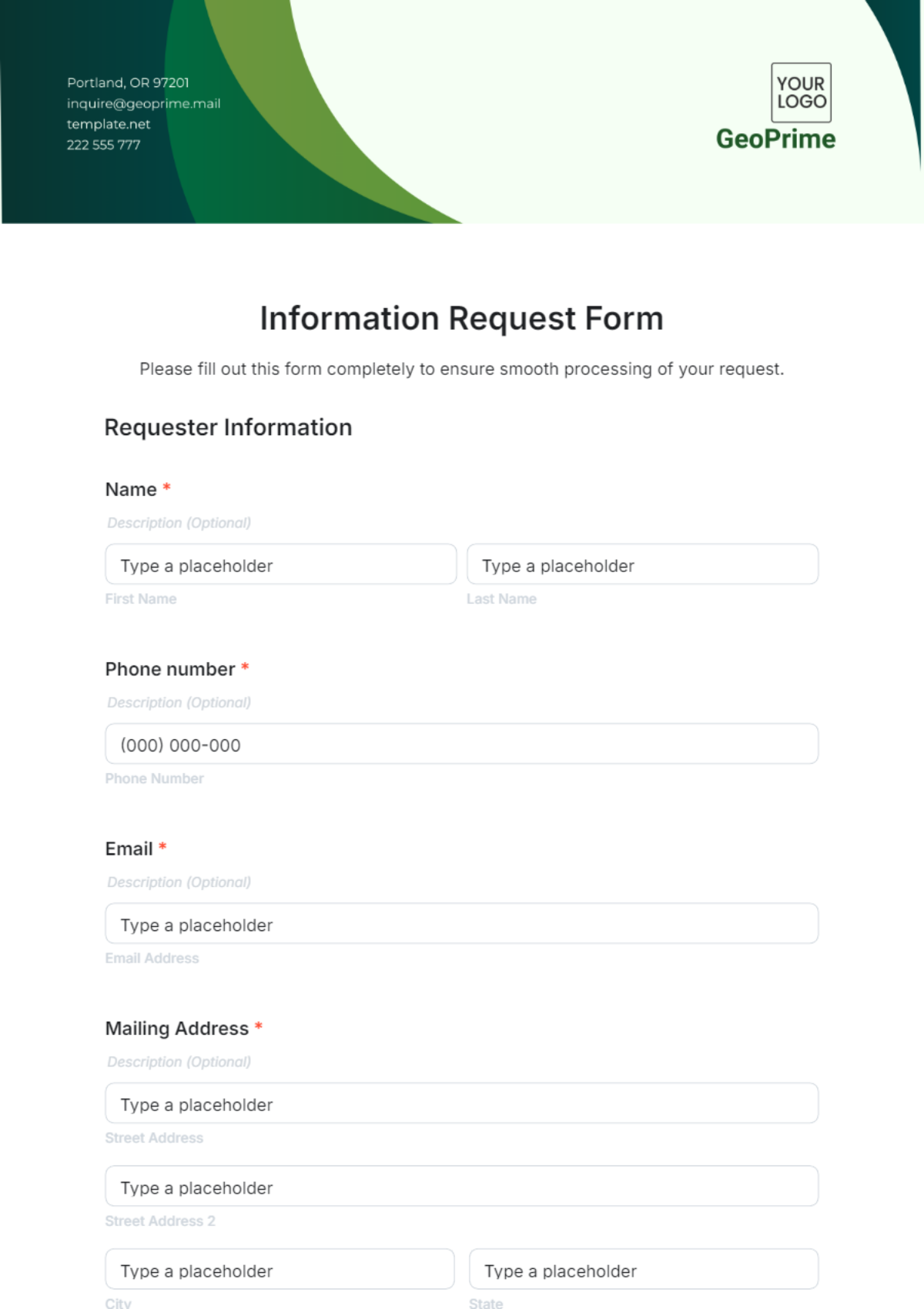 Free Information Request Form Template