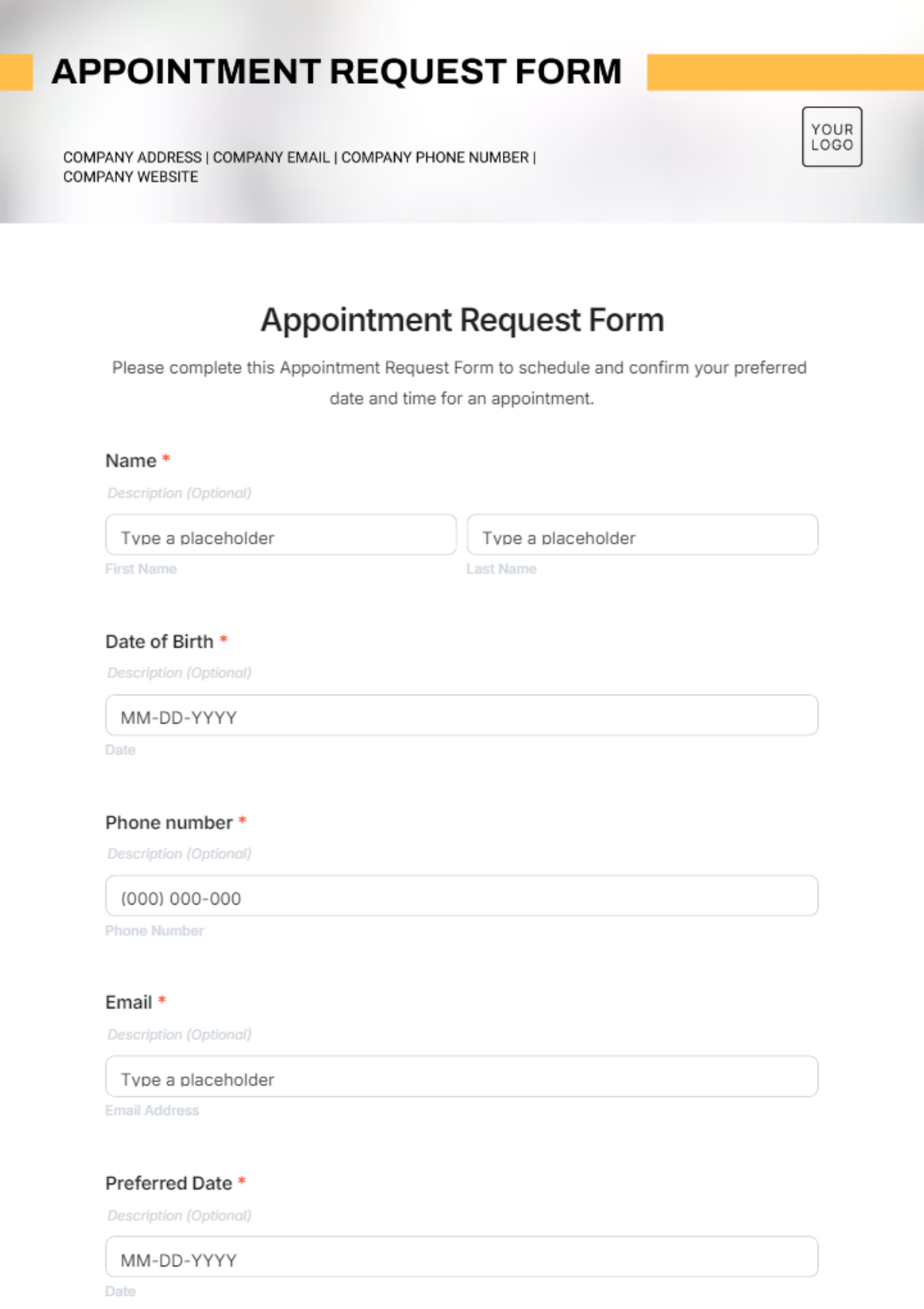 Free Appointment Request Form Template