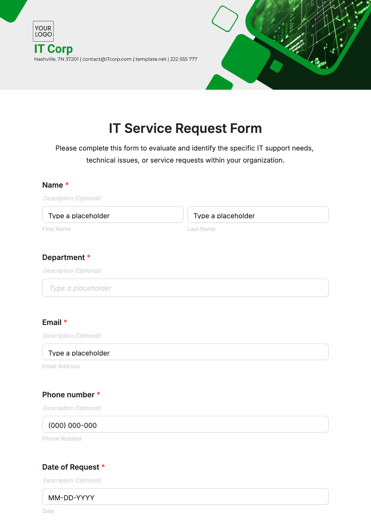 Free IT Service Request Form Template