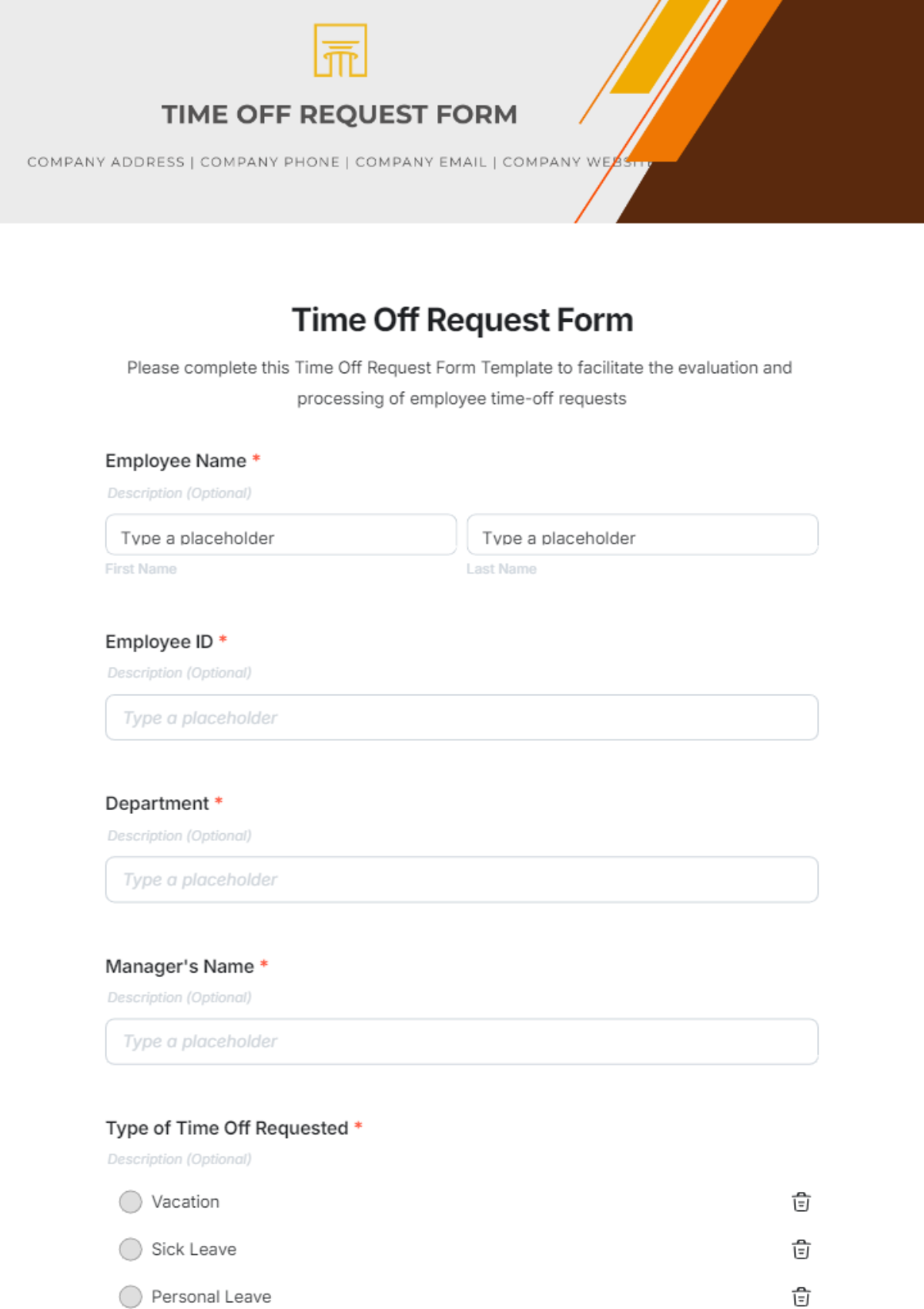 Free Time Off Request Form Template