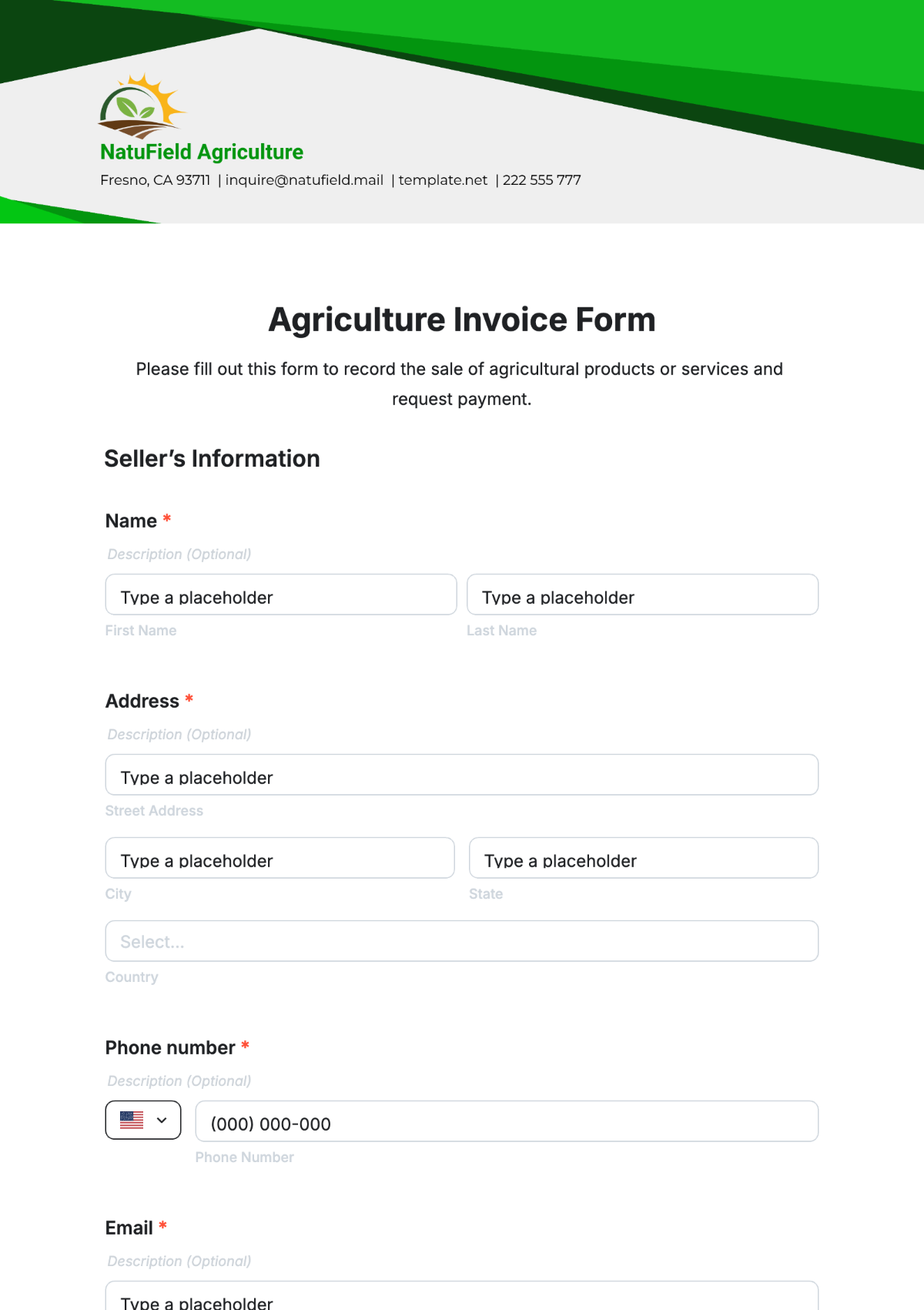 Agriculture Invoice Form Template - Edit Online & Download