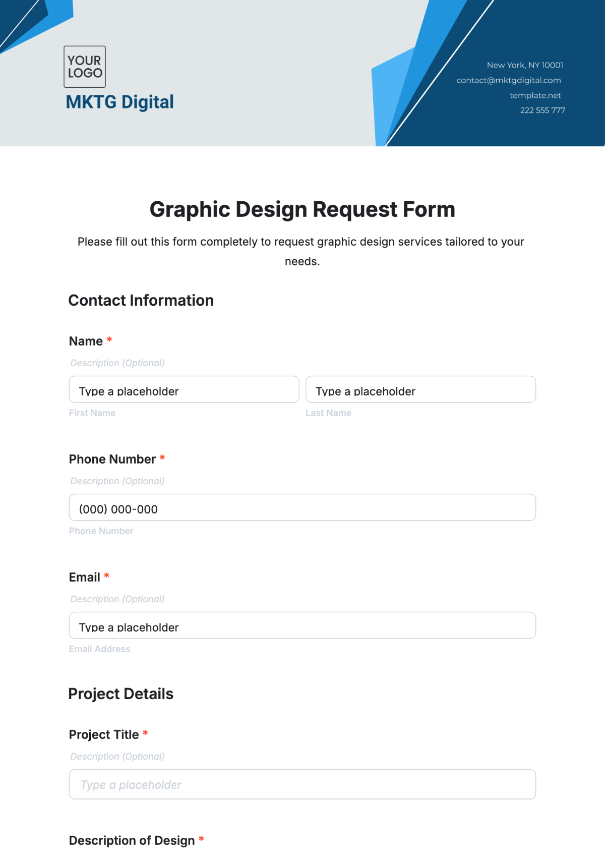 Free Graphic Design Request Form Template