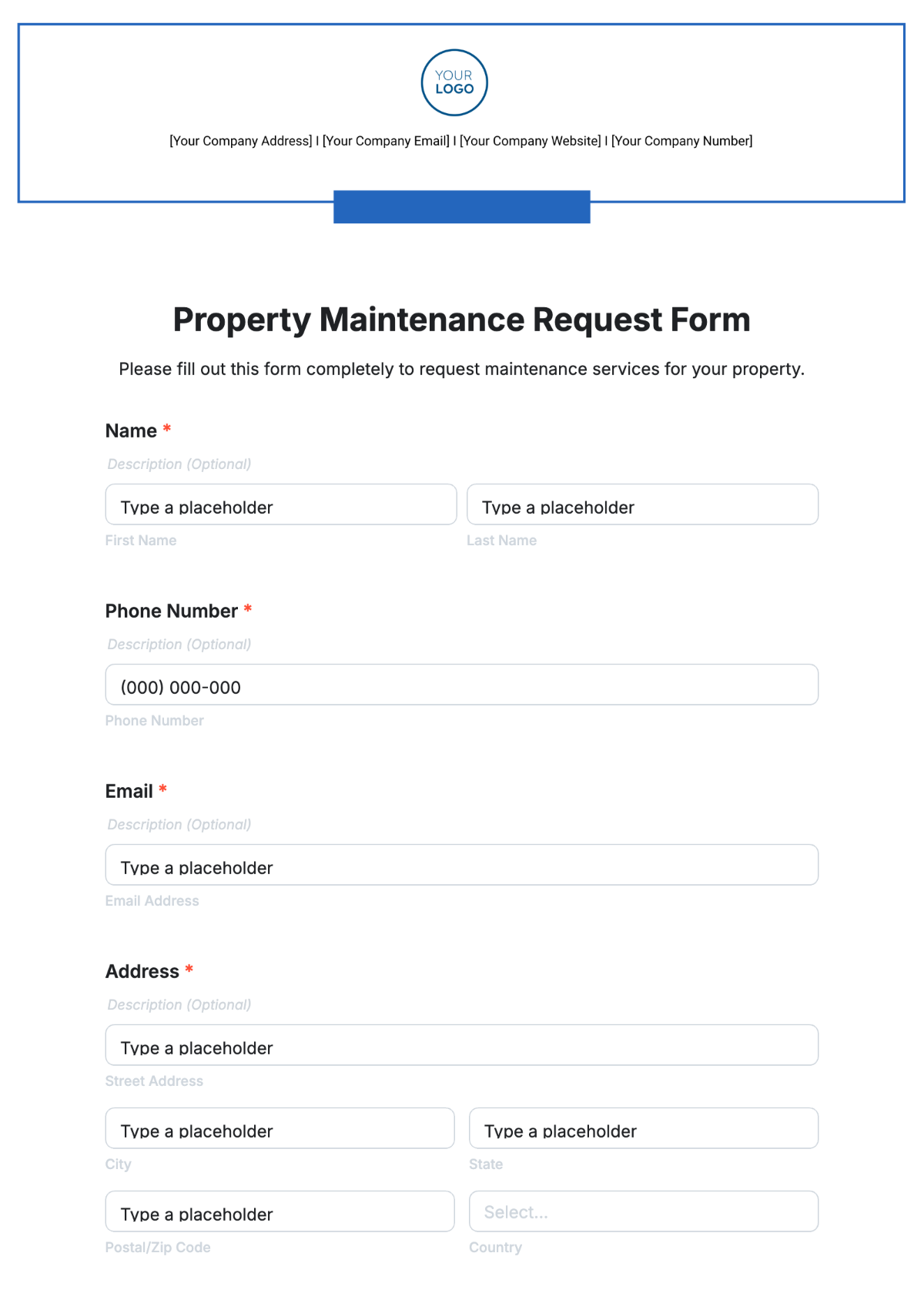 Free Property Maintenance Request Form Template