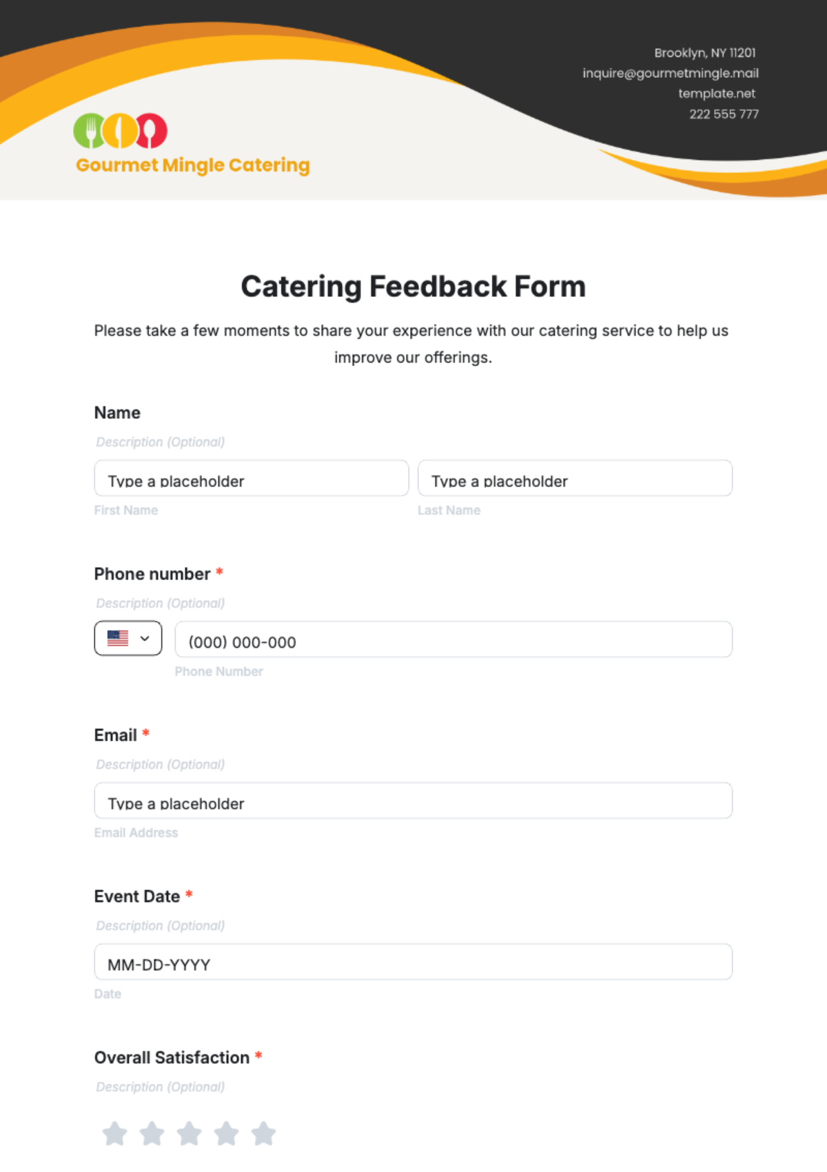 Catering Feedback Form Template - Edit Online & Download