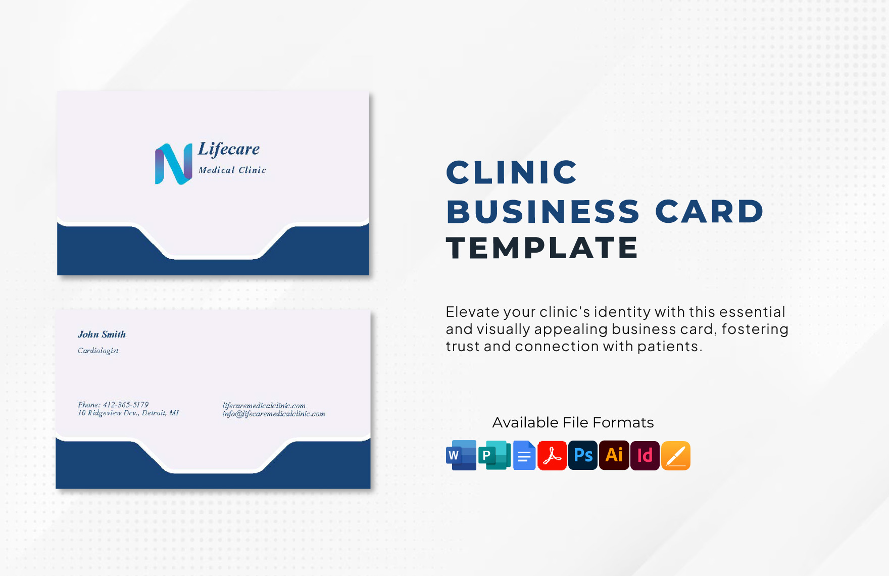 Clinic Business Card Template in Illustrator, Apple Pages, Publisher, PSD, Word, InDesign, Google Docs, PDF - Download | Template.net