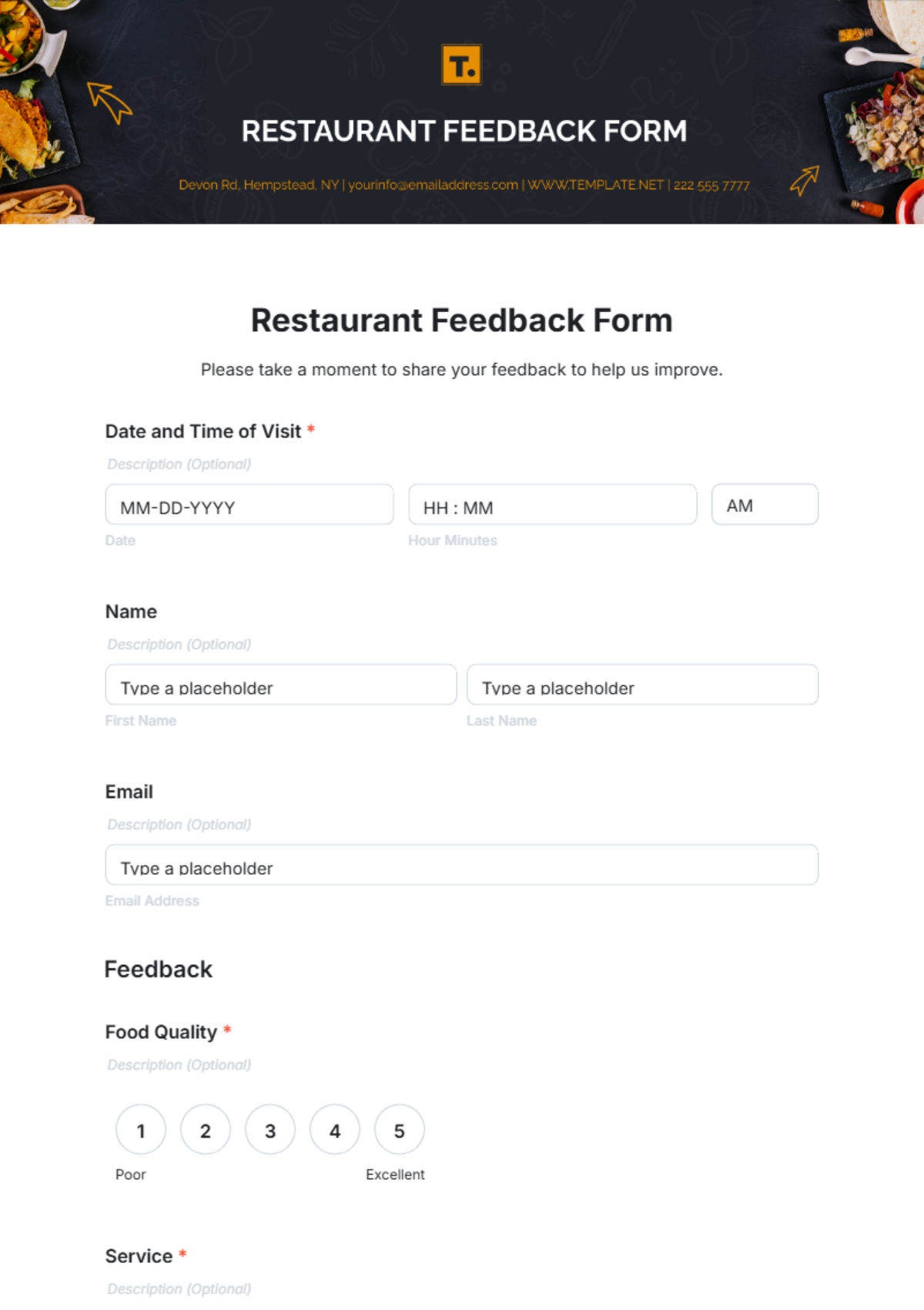 Free Restaurant Feedback Form Template