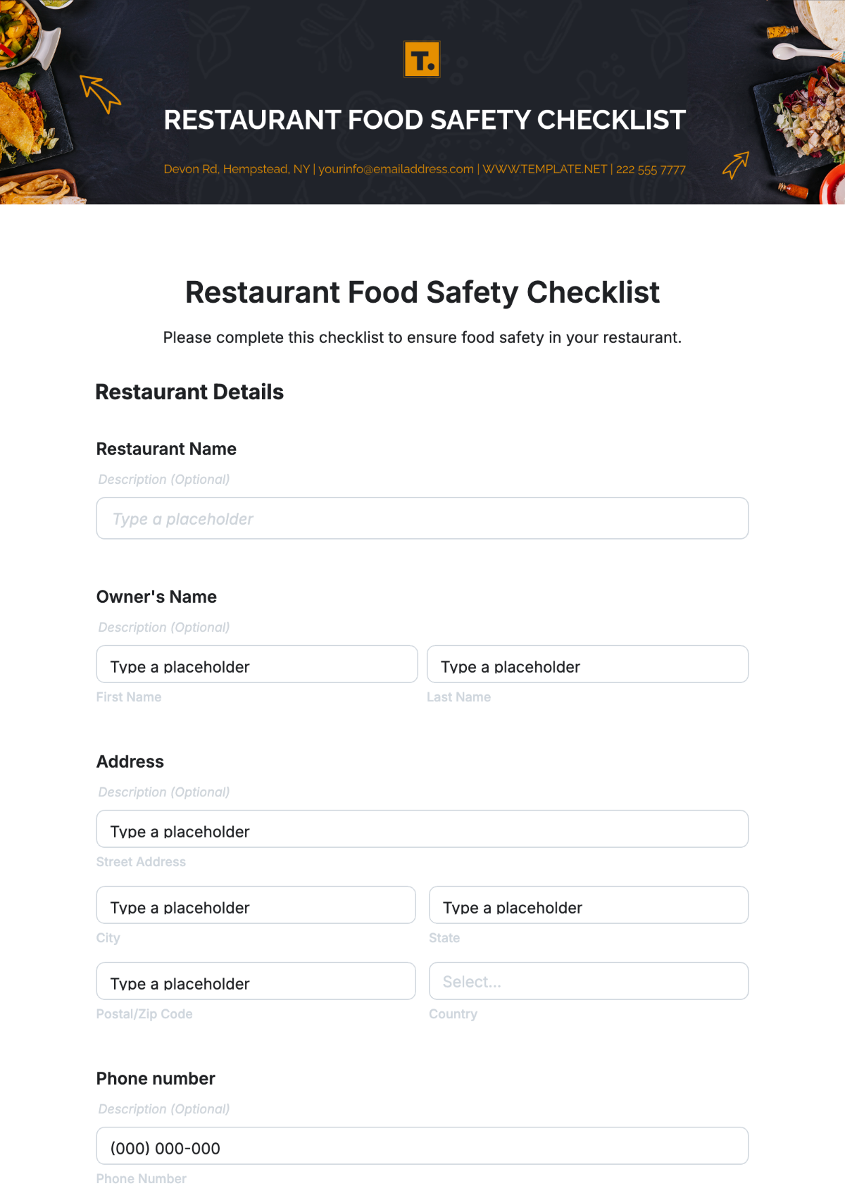 Free Restaurant Food Safety Checklist Template