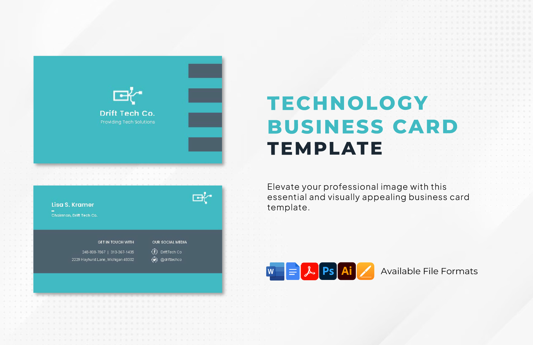 Technology Business Card Template in PSD, Illustrator, Word, Apple Pages, Google Docs, PDF - Download | Template.net