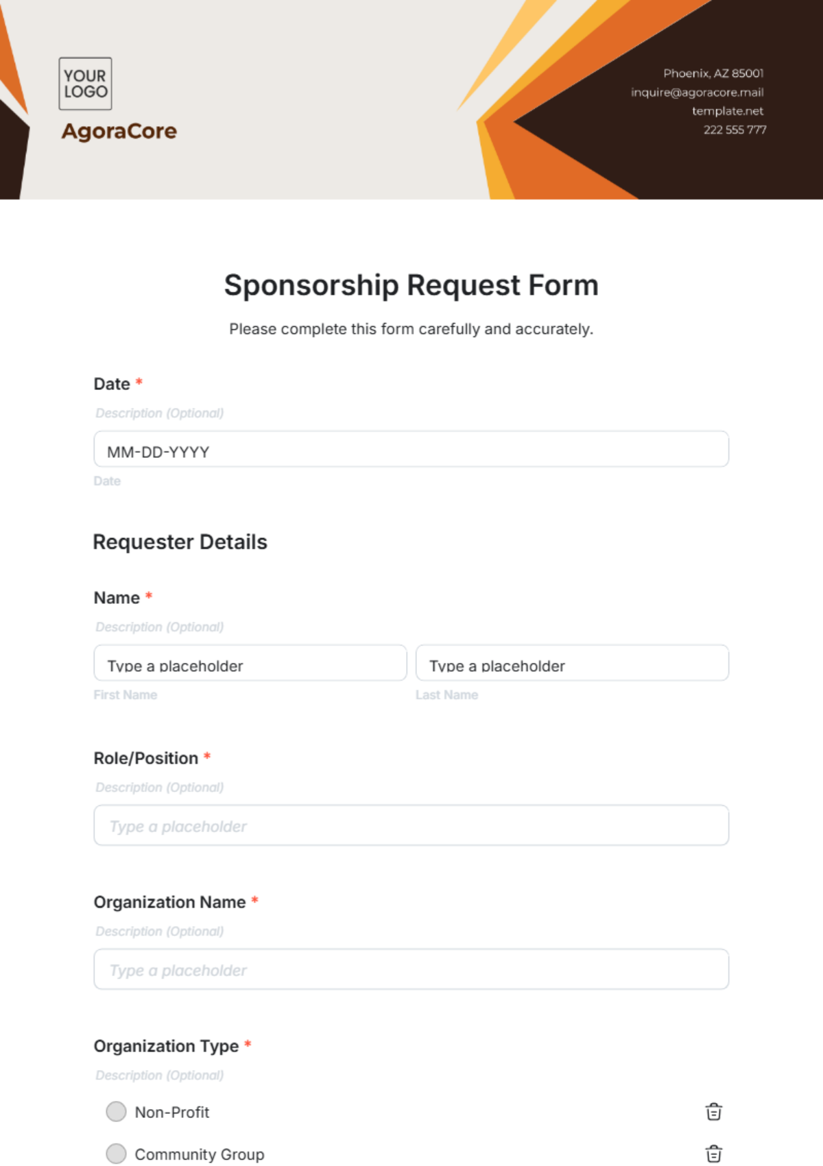 Free Sponsorship Request Form Template