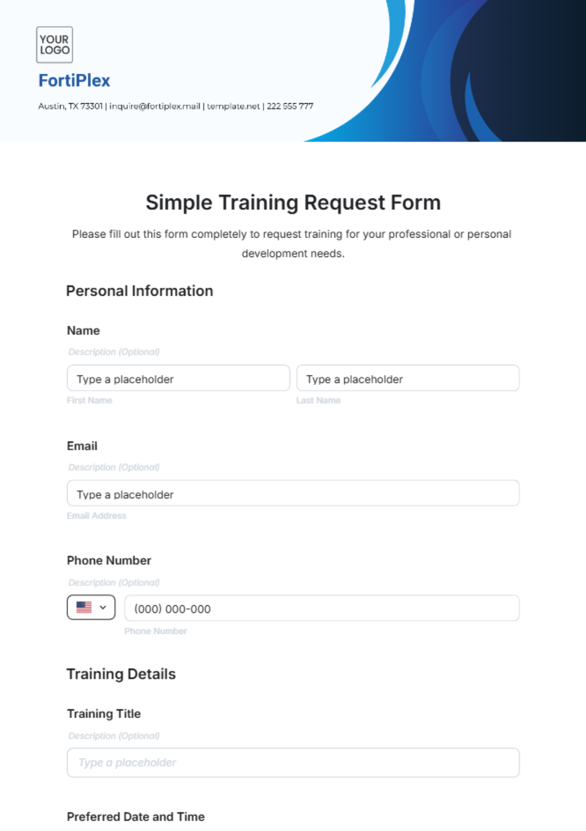 Free Simple Training Request Form Template