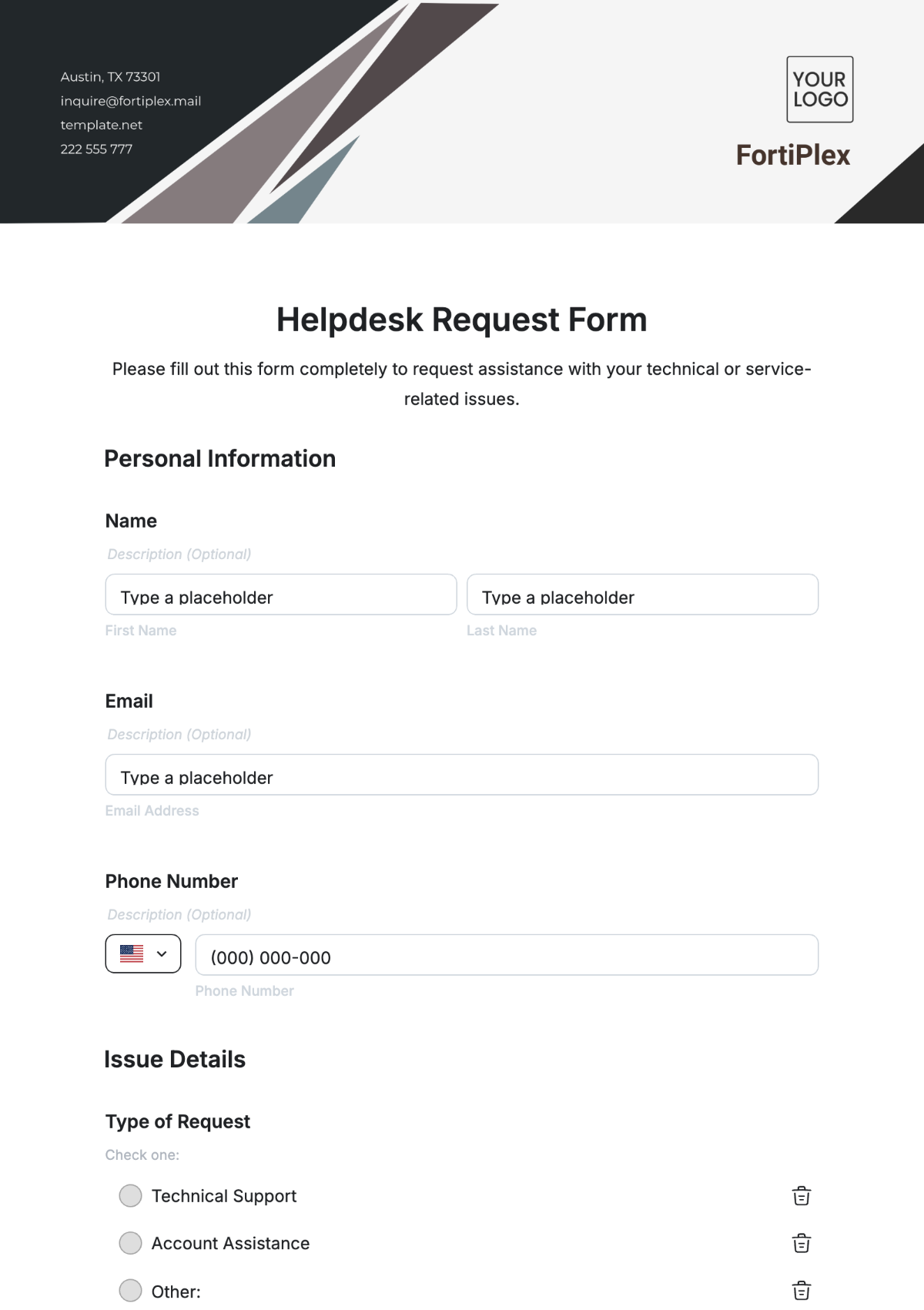 Free Helpdesk Request Form Template