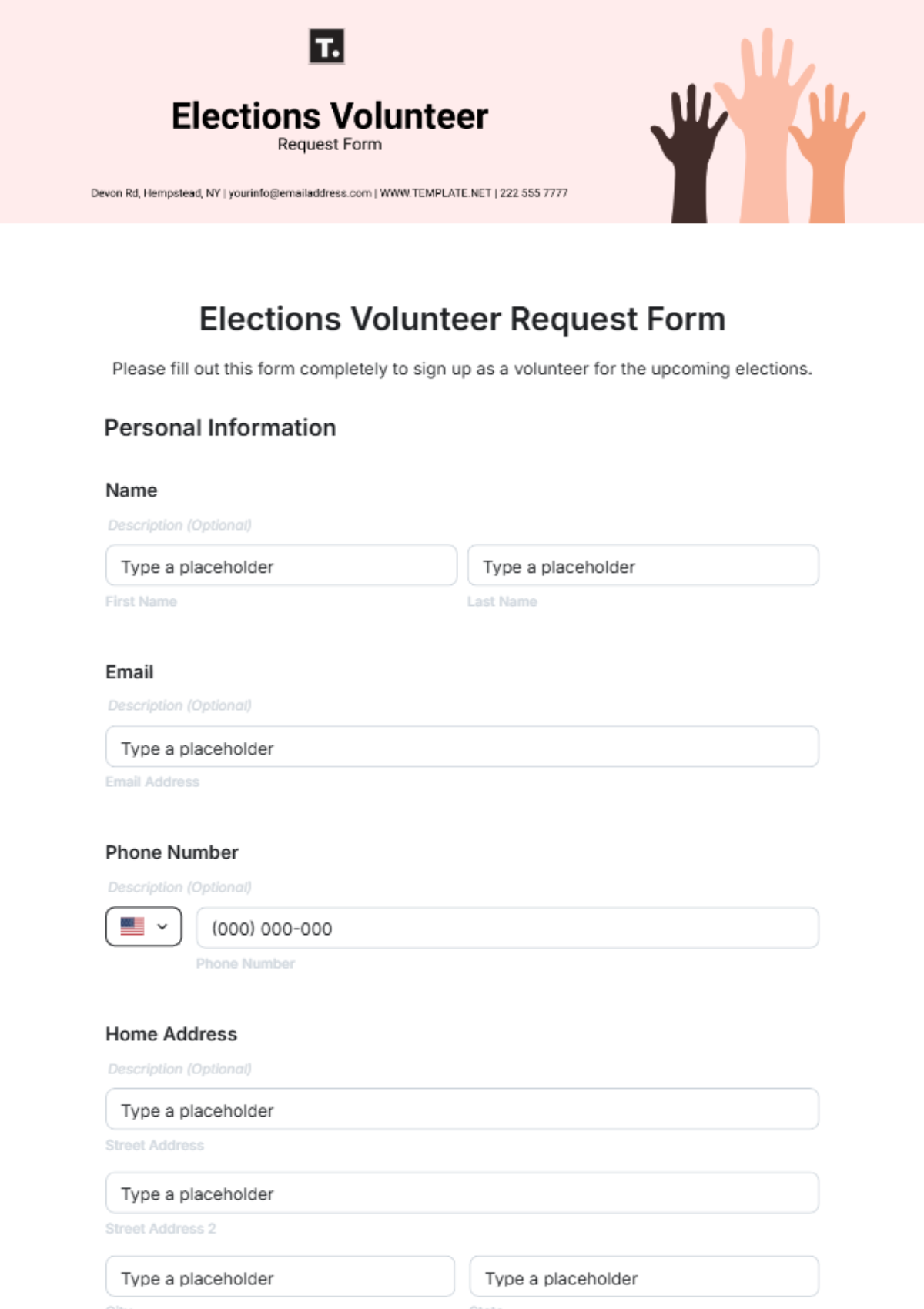 Free Elections Volunteer Request Form Template