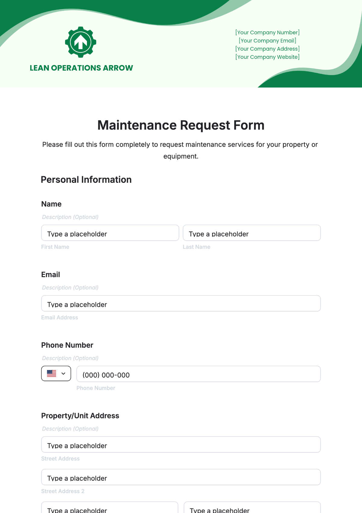 Free Maintenance Request Form Template