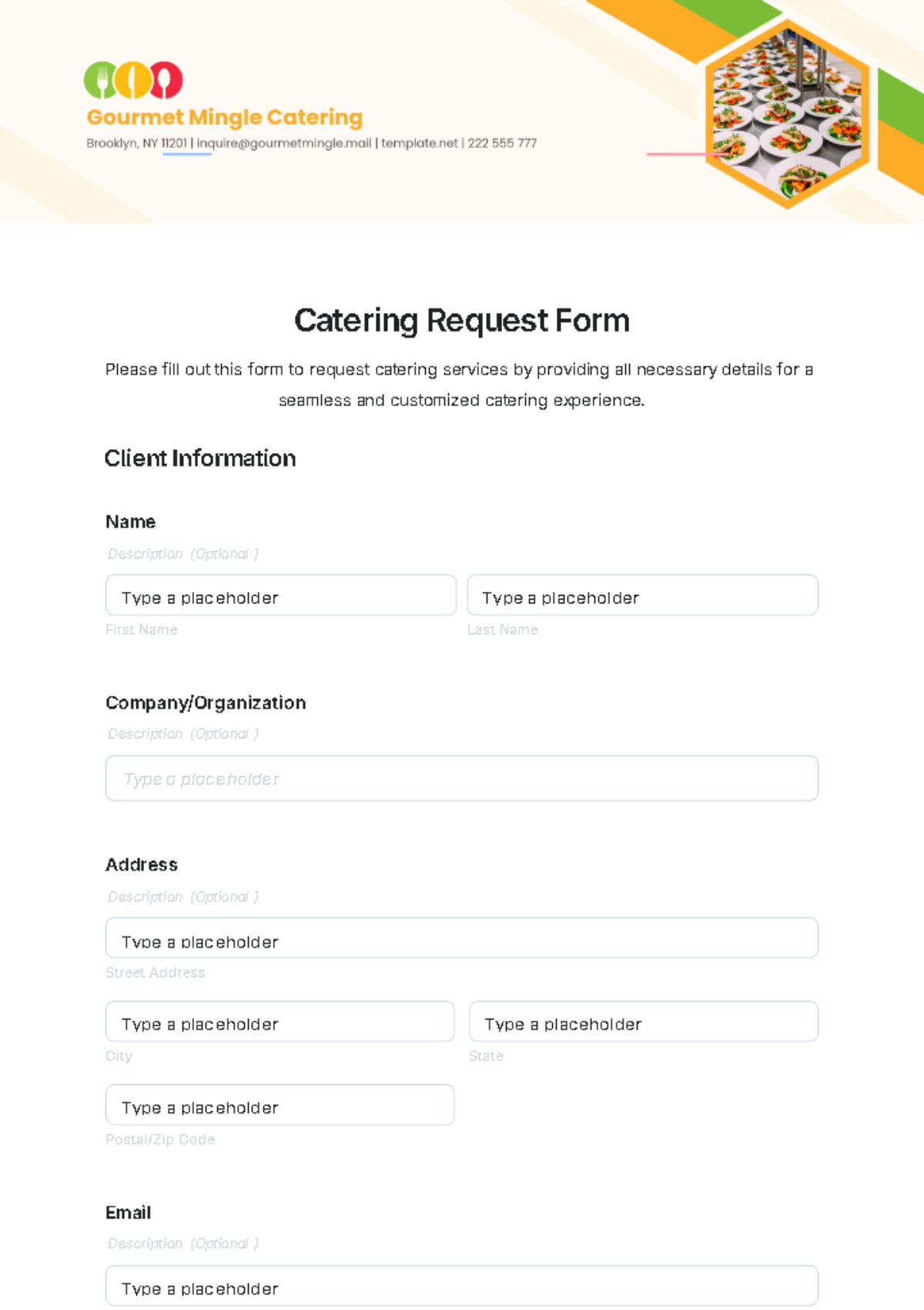 Free Catering Request Form Template