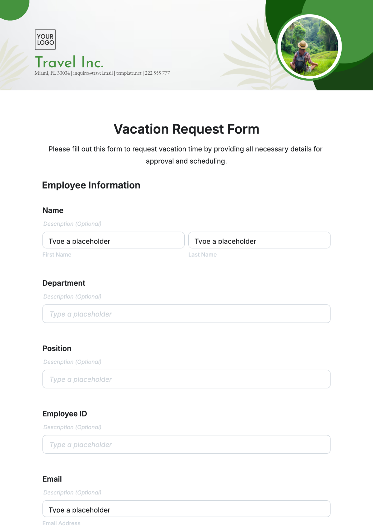 Free Vacation Request Form Template