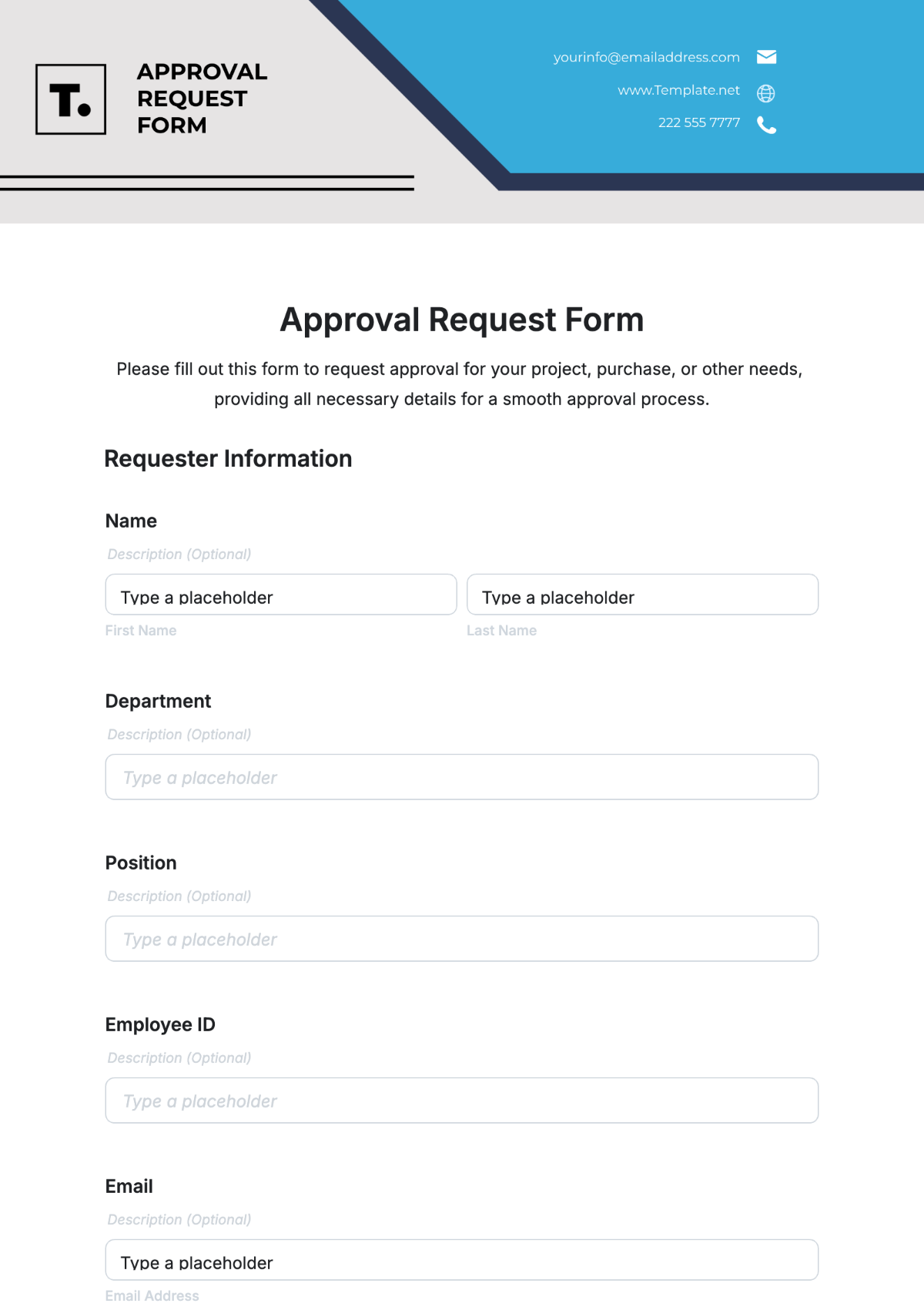 Free Approval Request Form Template