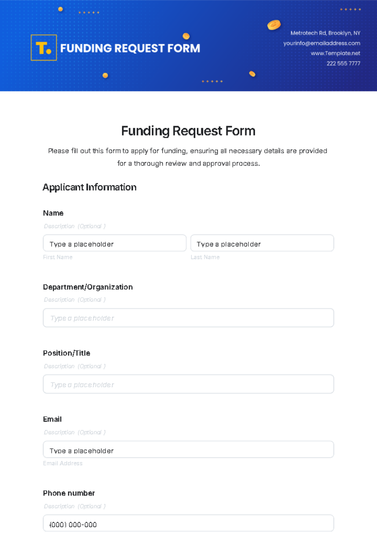 Free Funding Request Form Template