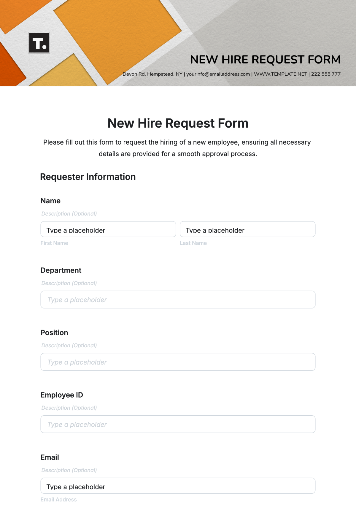 Free New Hire Request Form Template