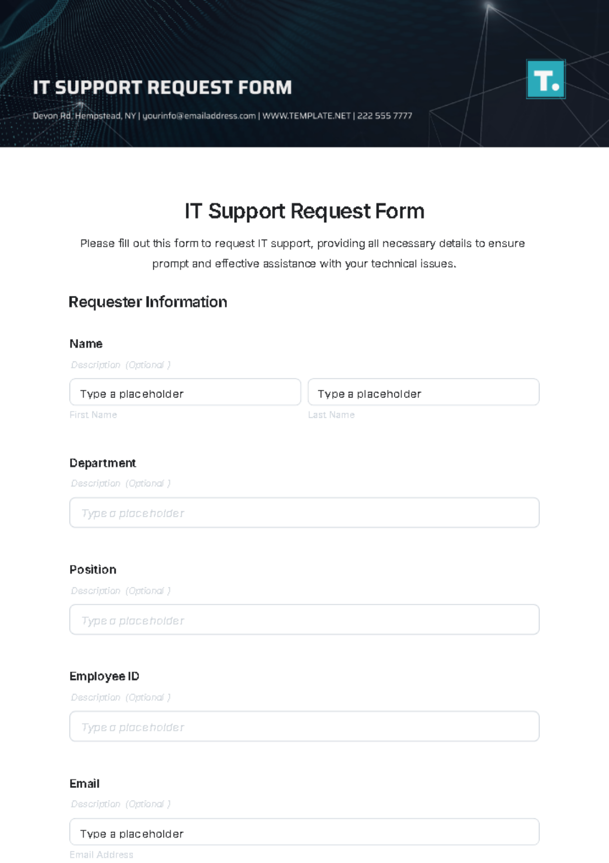 Free IT Support Request Form Template