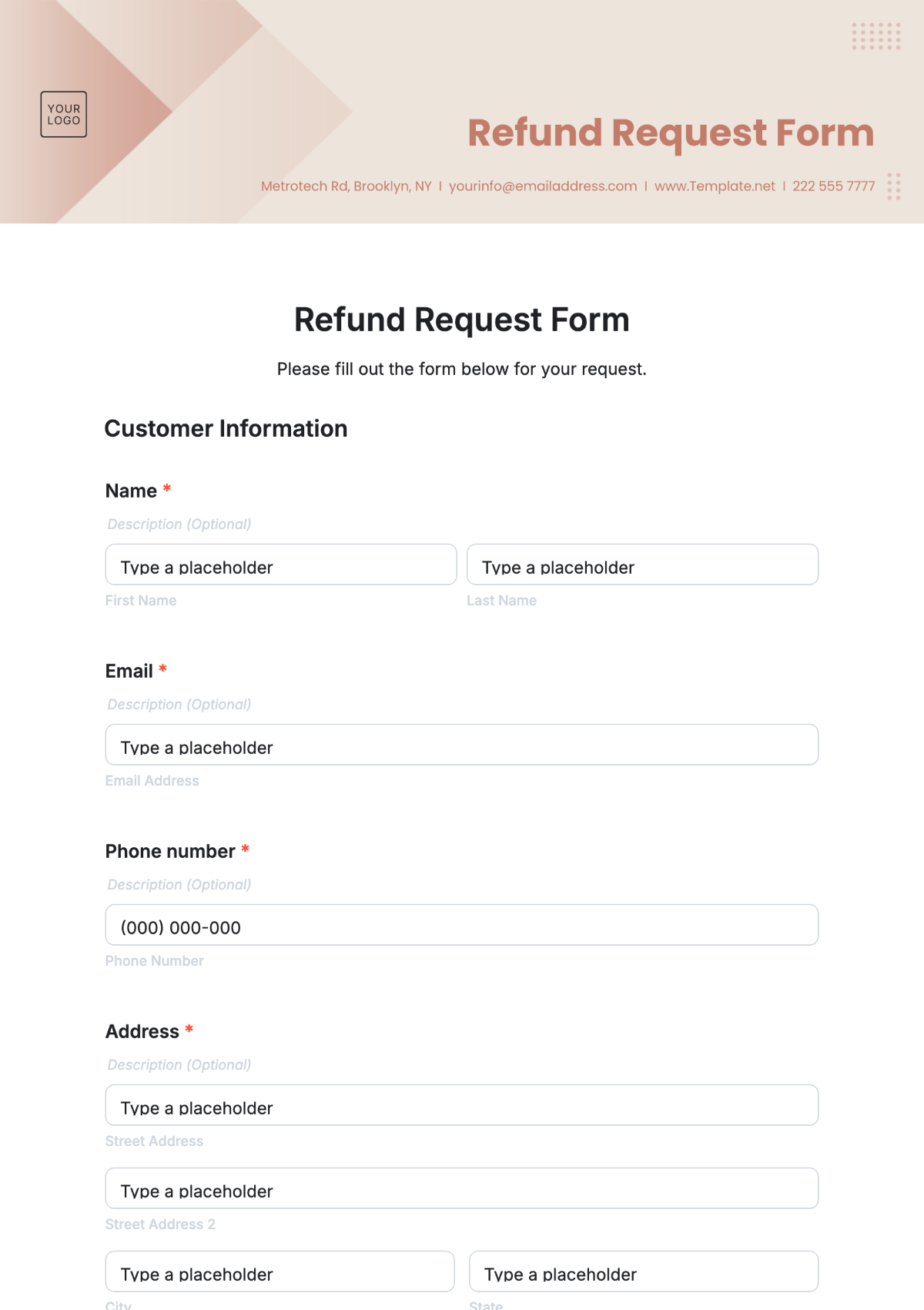 Free Refund Request Form Template