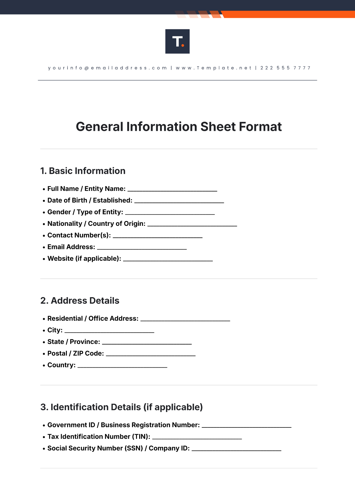 General Information Sheet Format Template - Edit Online & Download