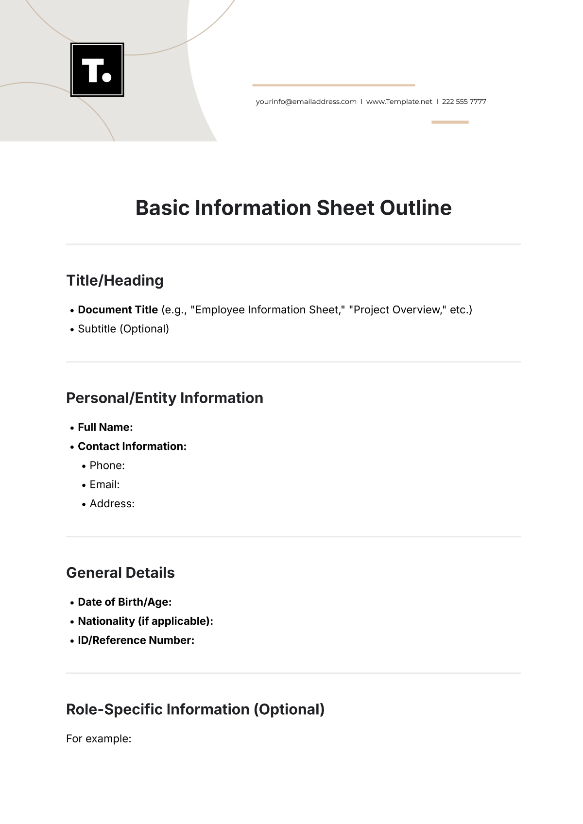 Basic Information Sheet Outline Template - Edit Online & Download