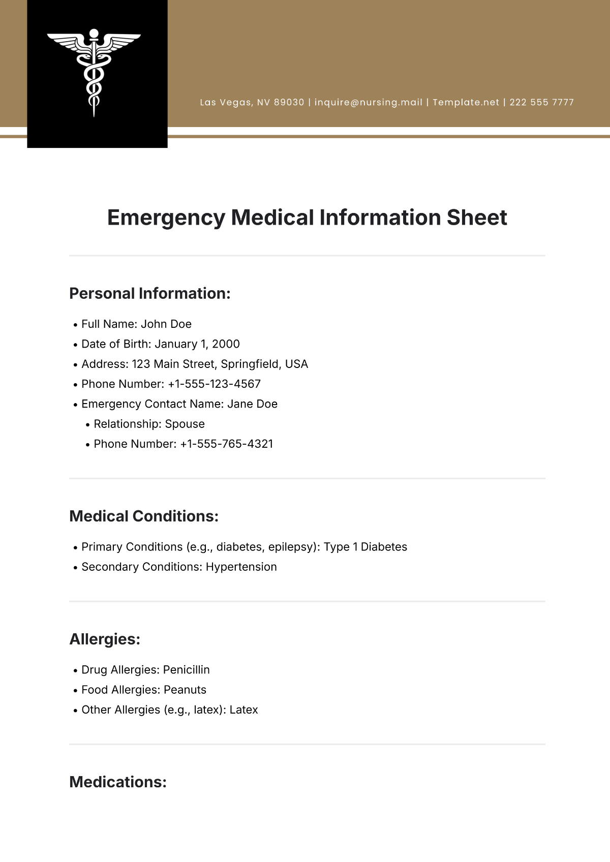 Emergency Medical Information Sheet Template - Edit Online & Download