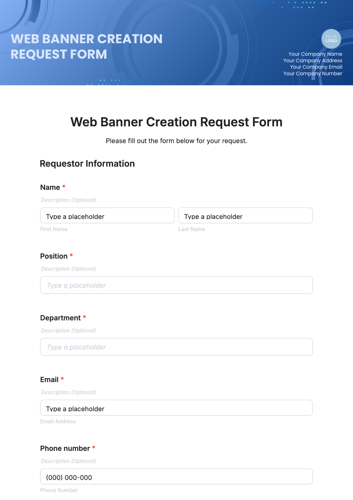 Free Web Banner Creation Request Form Template