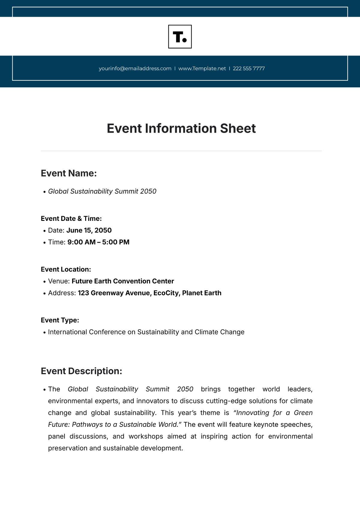 Event Information Sheet Template - Edit Online & Download