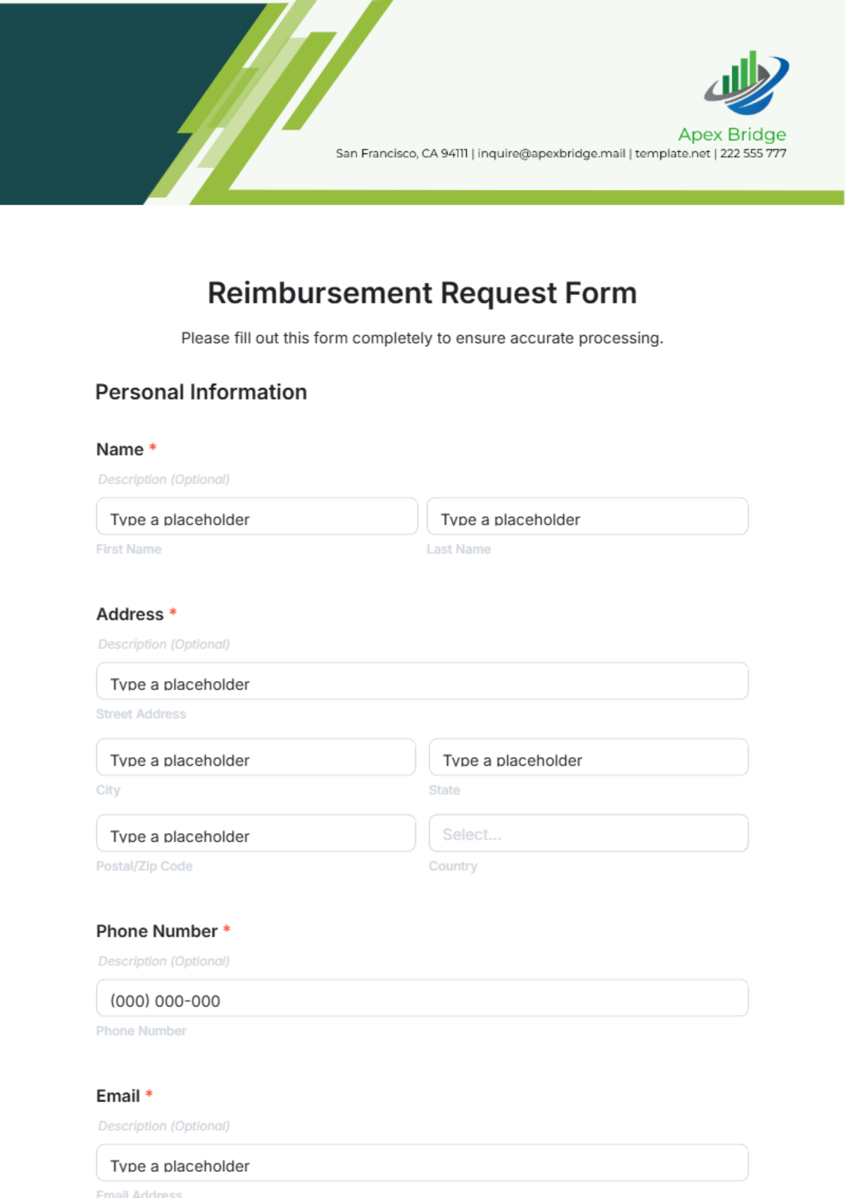 Free Reimbursement Request Form Template