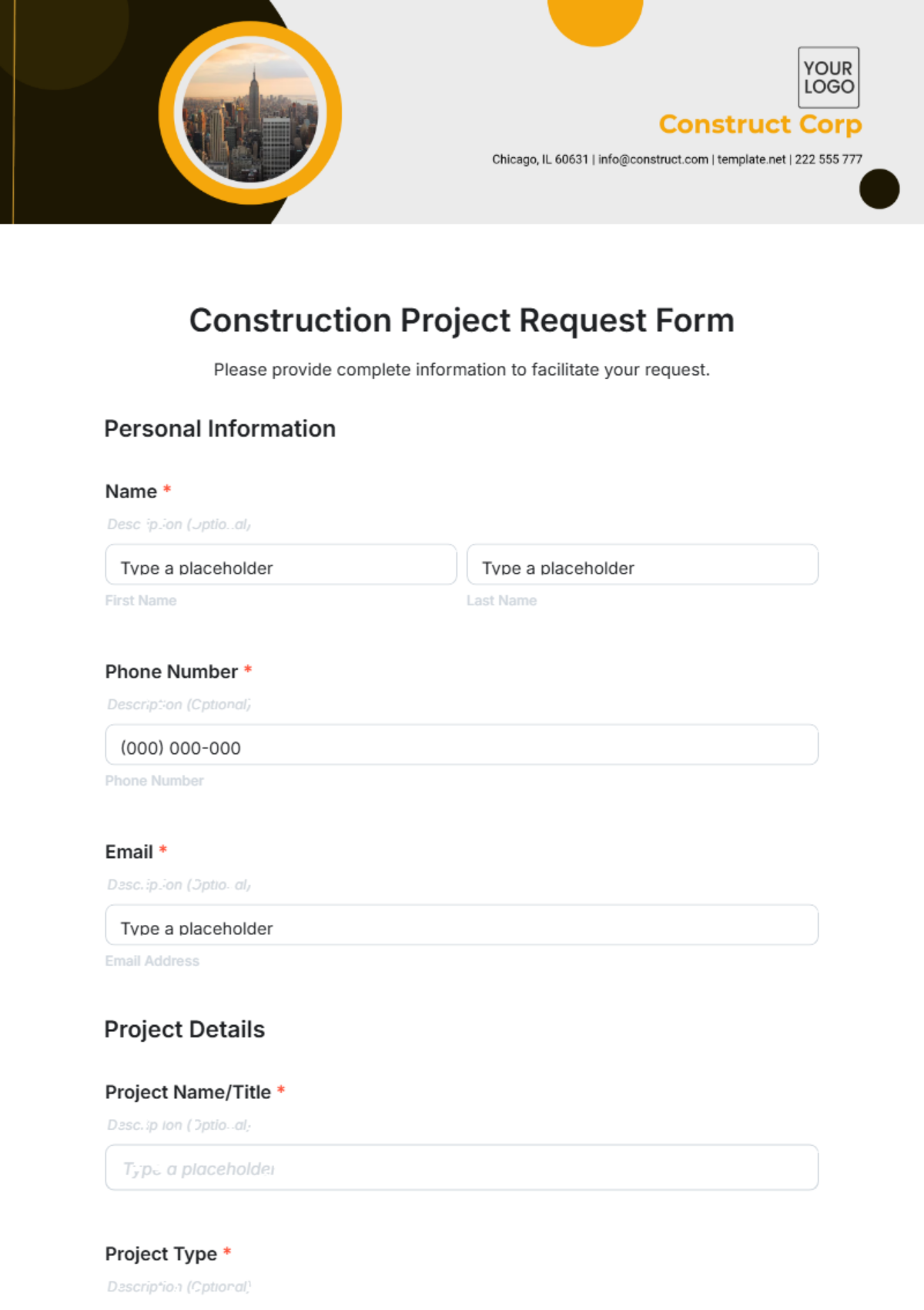 Free Construction Project Request Form Template