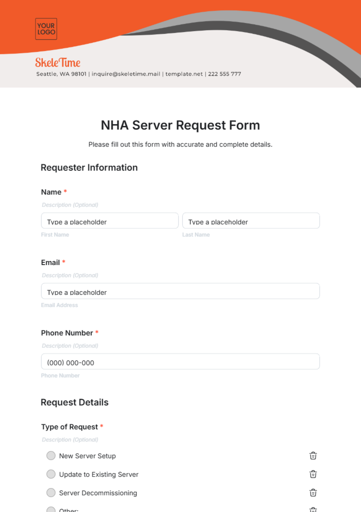 Free NHA Server Request Form Template