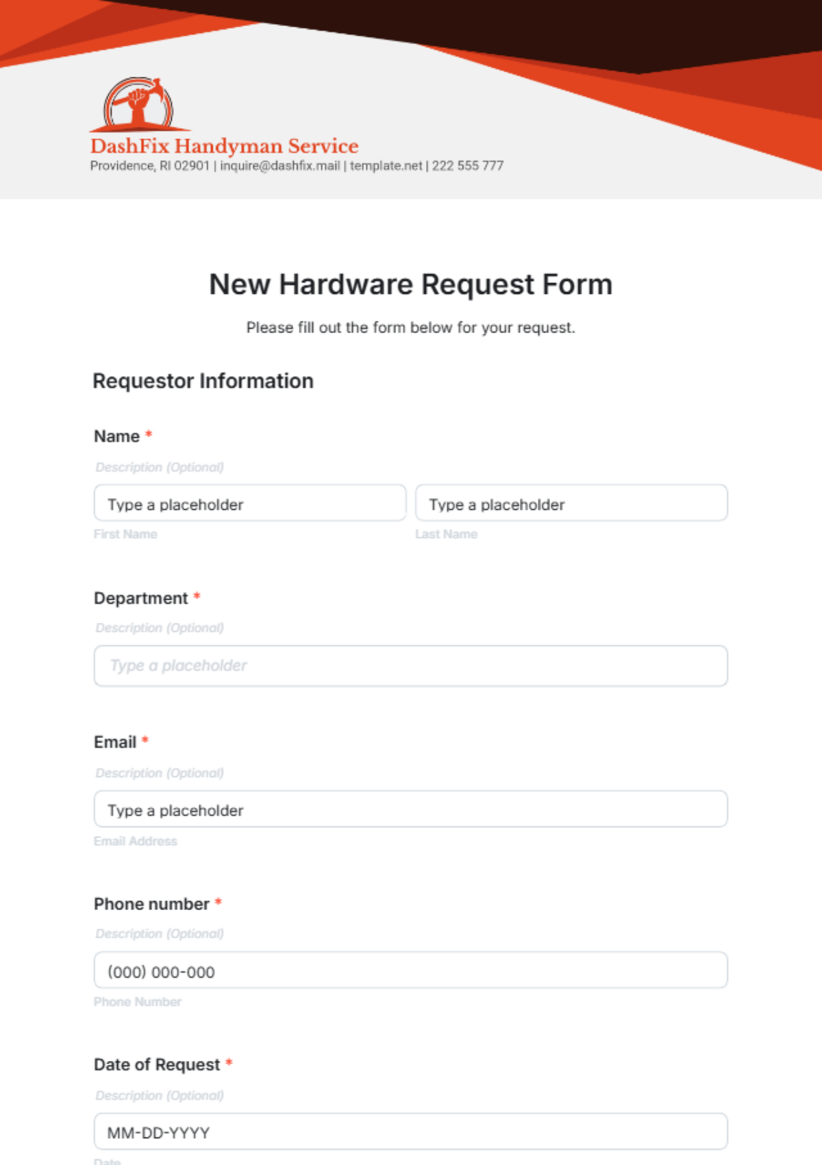 Free New Hardware Request Form Template