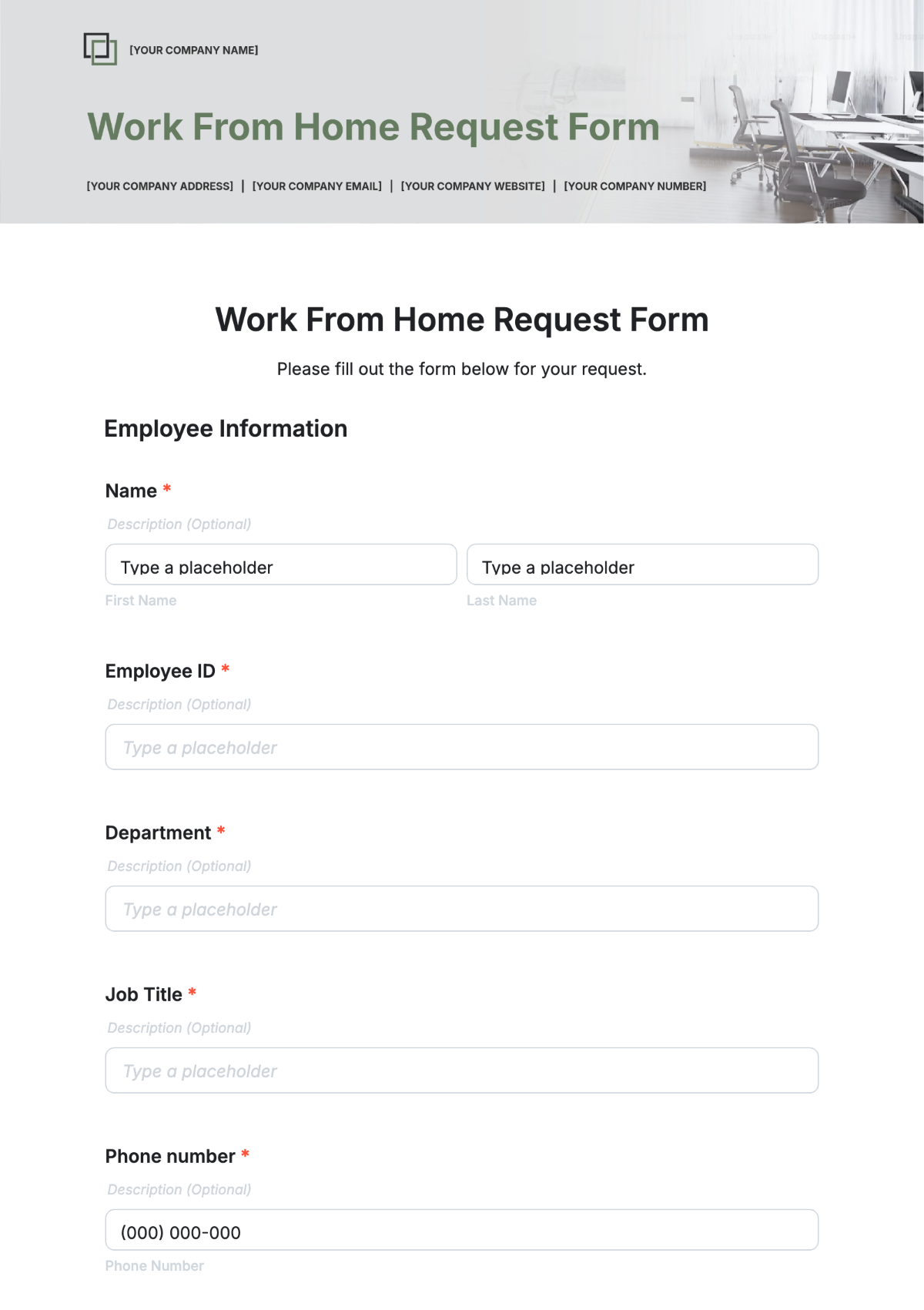 Free Work From Home Request Form Template