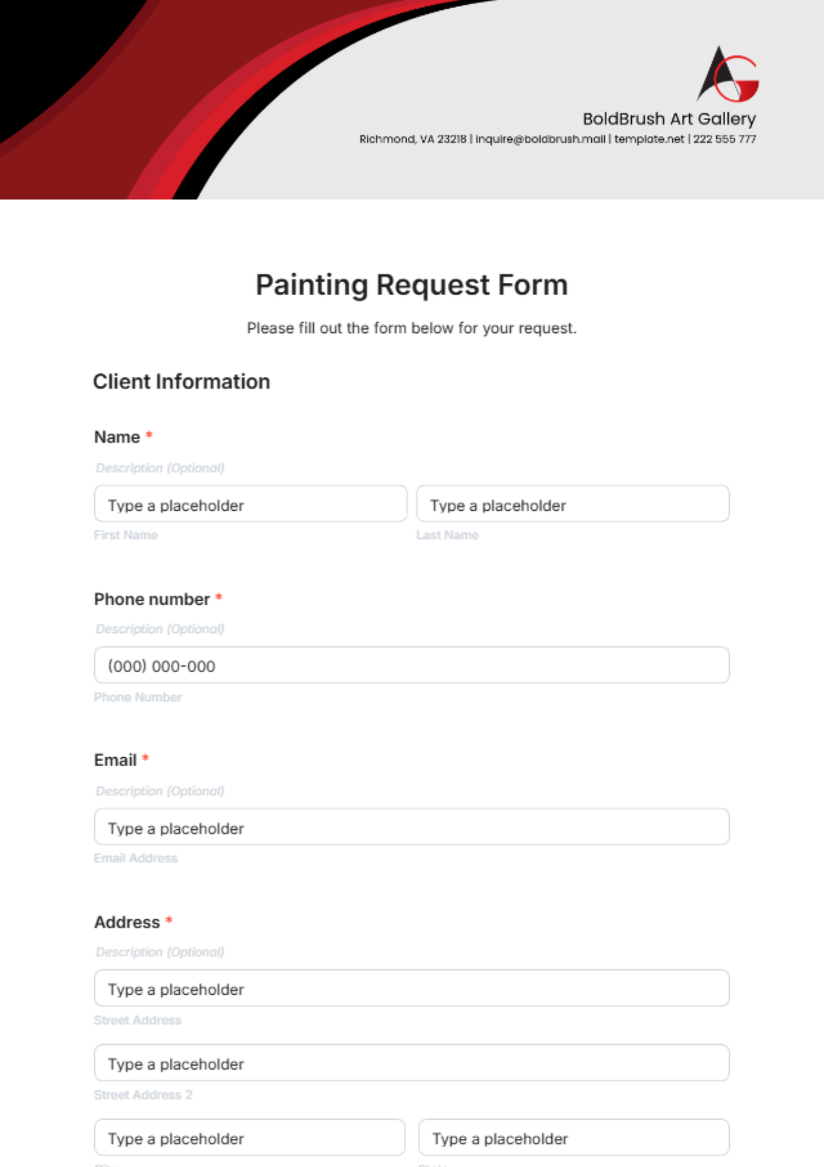 Free Painting Request Form Template