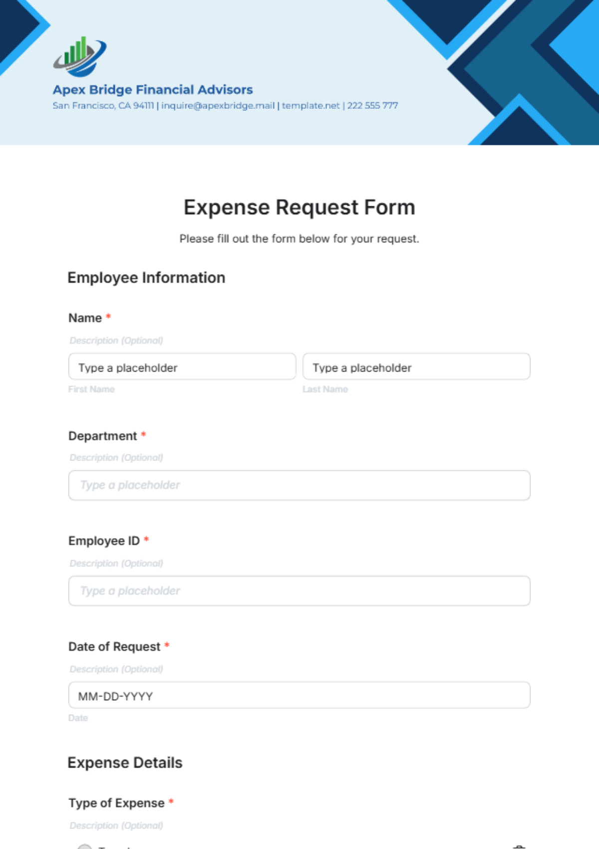 Free Expense Request Form Template