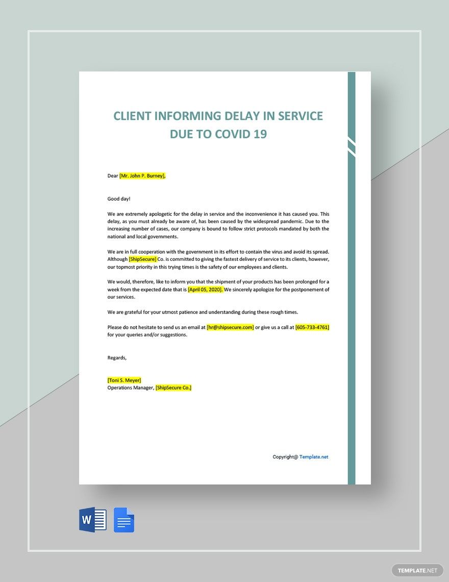 Letter To Client Informing Delay In Service Due To COVID 19