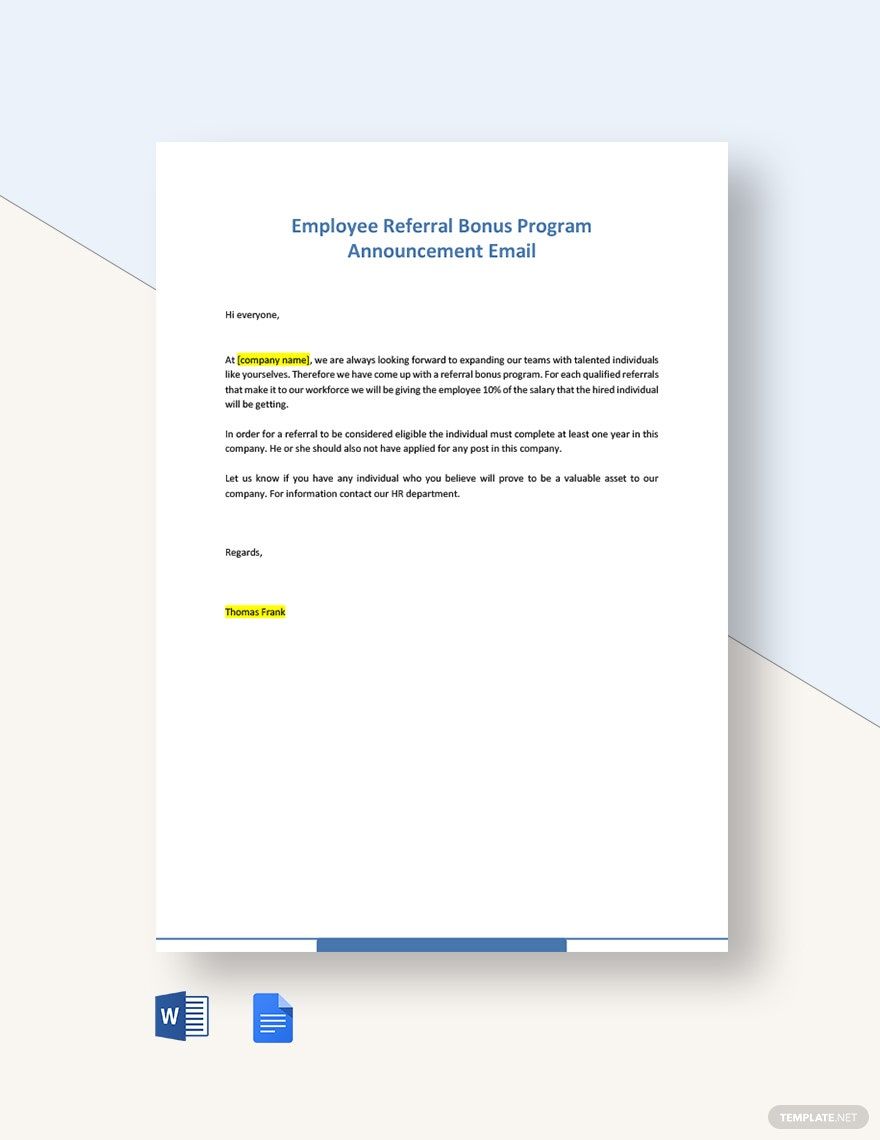 Employee Referral Bonus Program Announcement Email Template