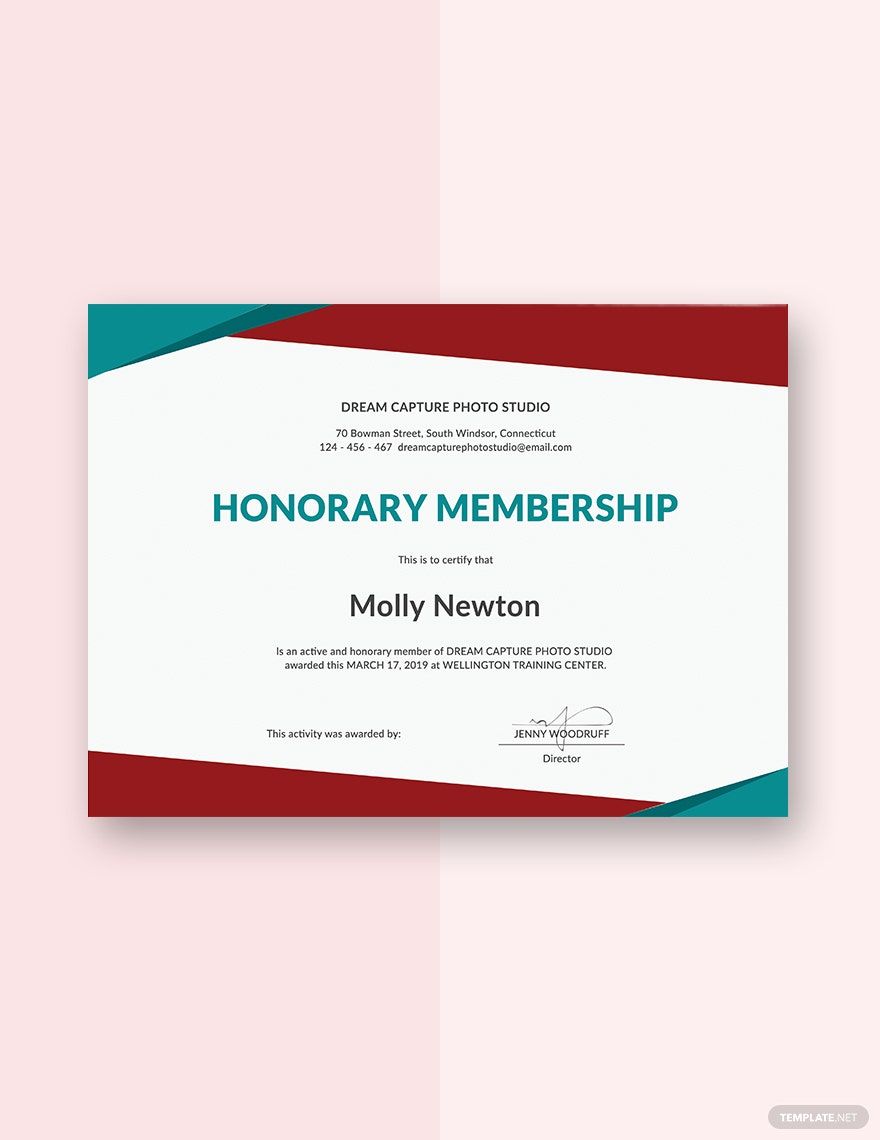 Honorary Membership Certificate Template in Word, Google Docs, Illustrator, PSD, Apple Pages, Publisher