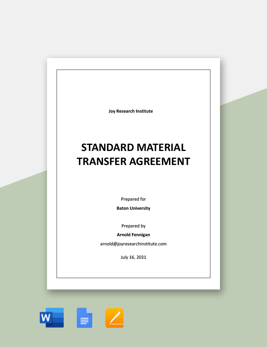 Standard Material Transfer Agreement Template in Word, Google Docs, Pages - Download | Template.net