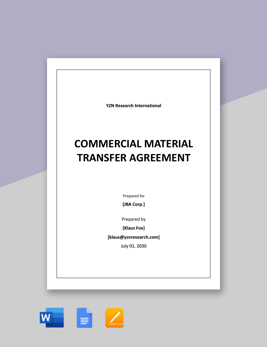 Commercial Material Transfer Agreement Template in Google Docs, Word, Pages - Download | Template.net