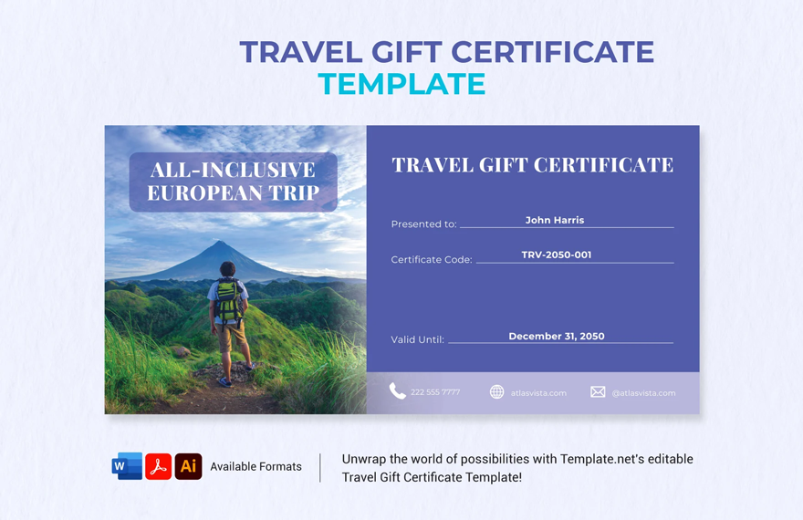 Travel Gift Certificate Template in Photoshop, Pages, Publisher, Google Docs, Illustrator, Word, PDF, InDesign - Download | Template.net