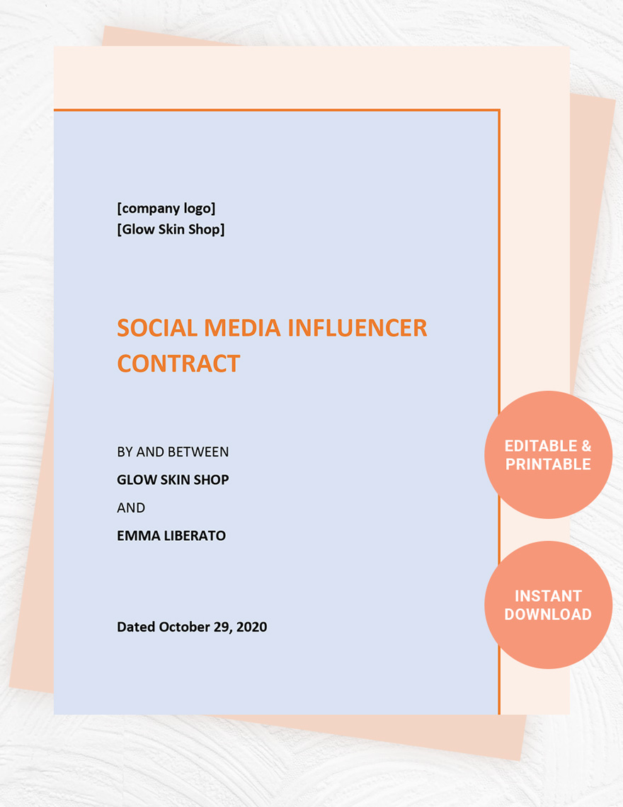 Social Media Influencer Contract Template in Word, Pages, Google Docs - Download | Template.net