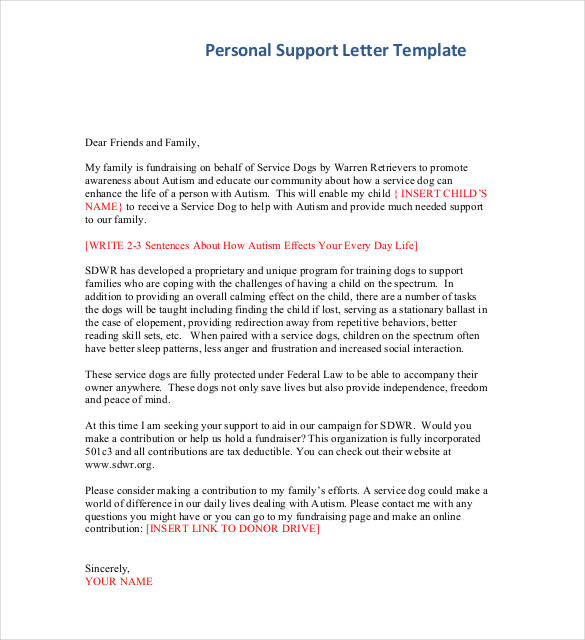 personal support letter template