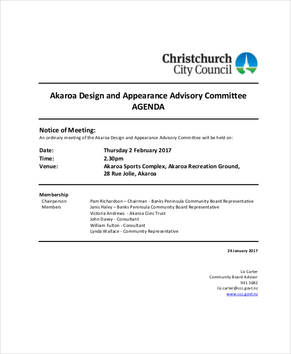 Advisory Board Agenda Sample